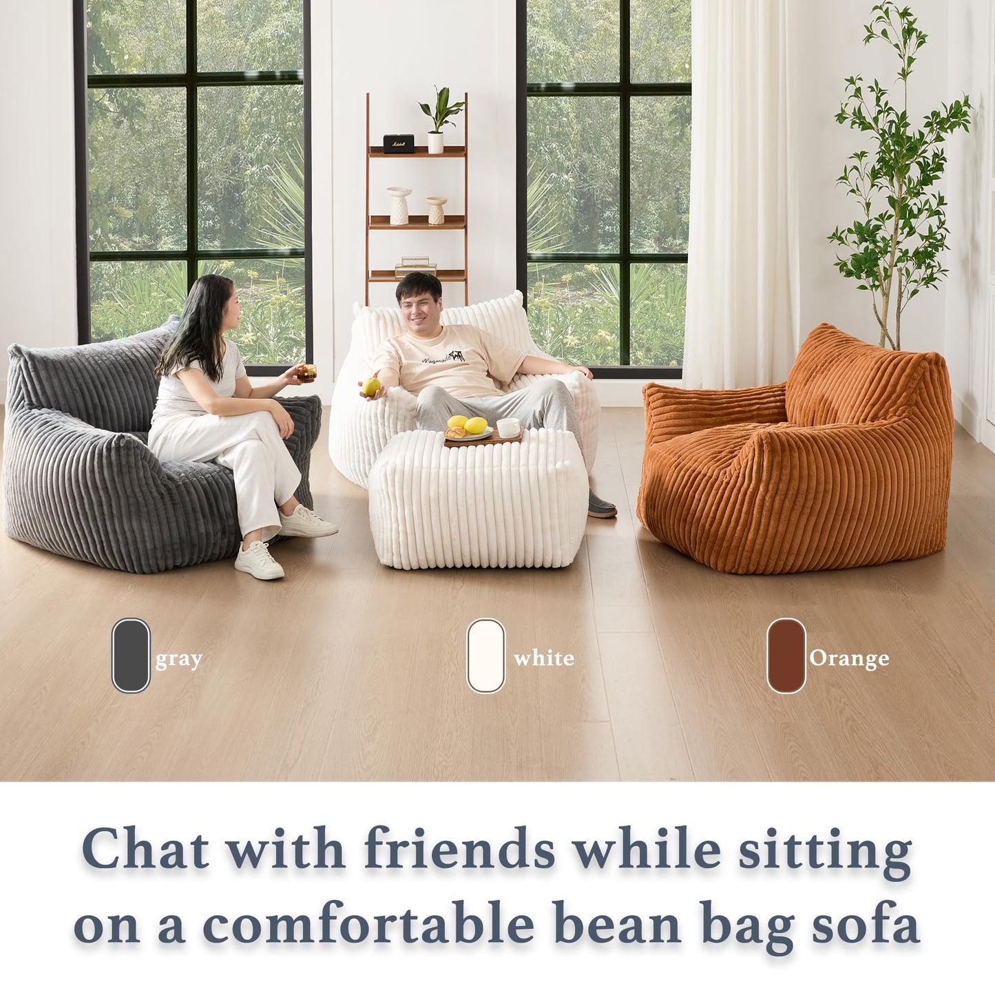 Gericco Giant Plush Bean Bag Chair for Adults with Armrests - Oversized Comfy Green Beanbag Lounge Lazy Floor Sofa Accent Chair for Living Room, Bedroom & Dorm, Cozy Fluffy Single Cloud Mini Couch