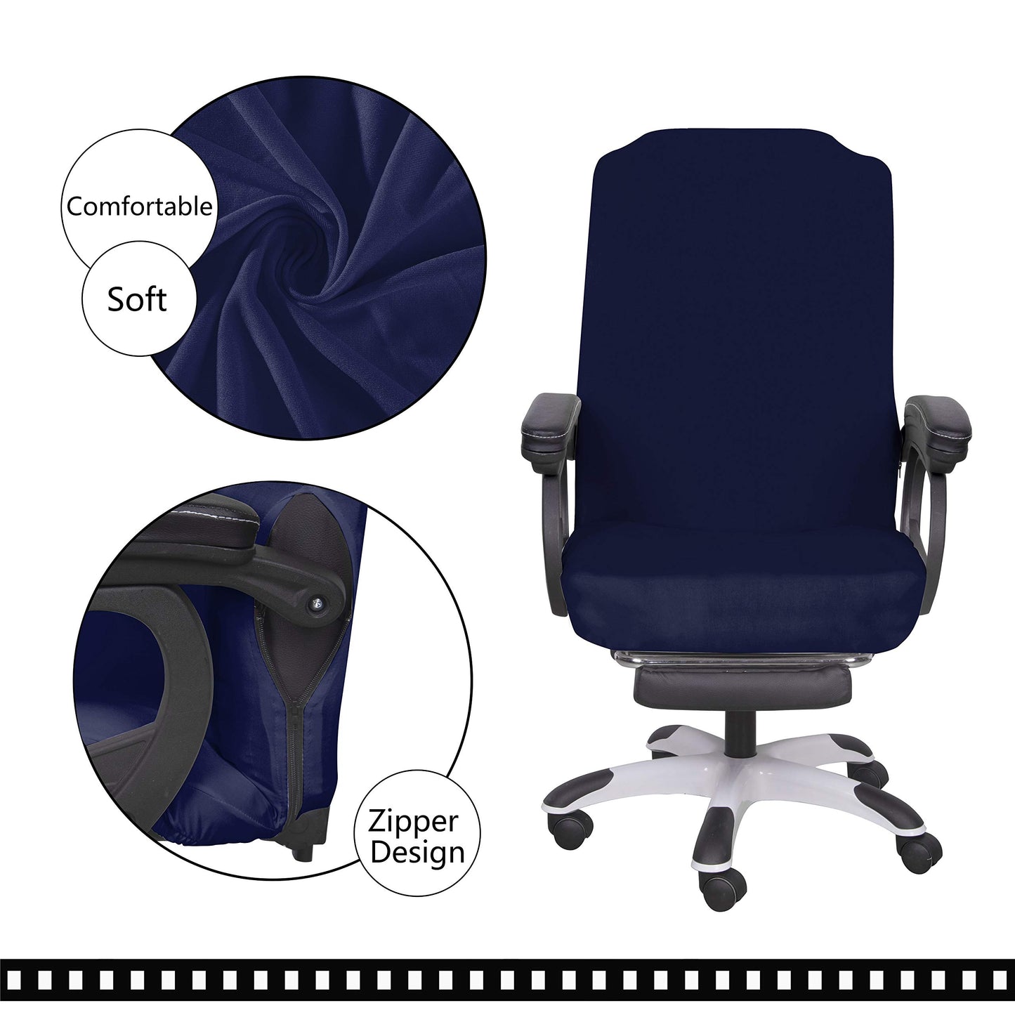 SARAFLORA Office Chair Cover- Large, Navy- Removable Computer Chair Covers for Office Chair with Zipper for Universal Rotating Chair Desk Chair Cover High Back Chairs Seat Washable Protector for Pets