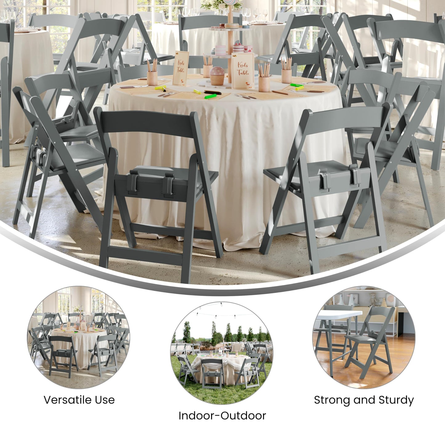 Flash Furniture Hercules Set of 2 Kids Gray Resin Folding Chairs with Gray Vinyl Padded Seats