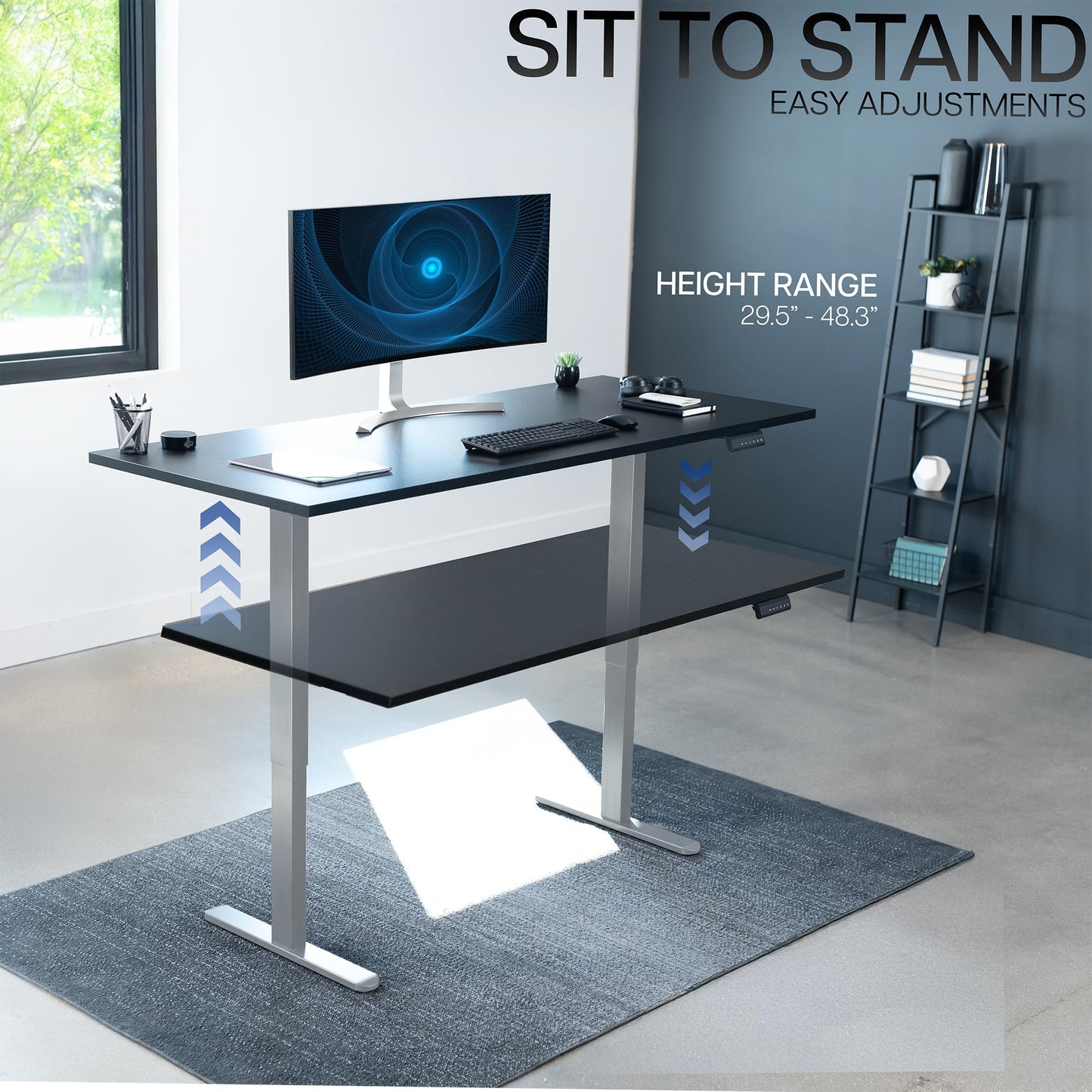 VIVO Electric 71 x 30 inch Square Edge Standing Desk, Dual Motor Memory Controller Height Adjustment, E2B-S Series, Black Top Gray Frame, DESK-KIT-E2G71S-B