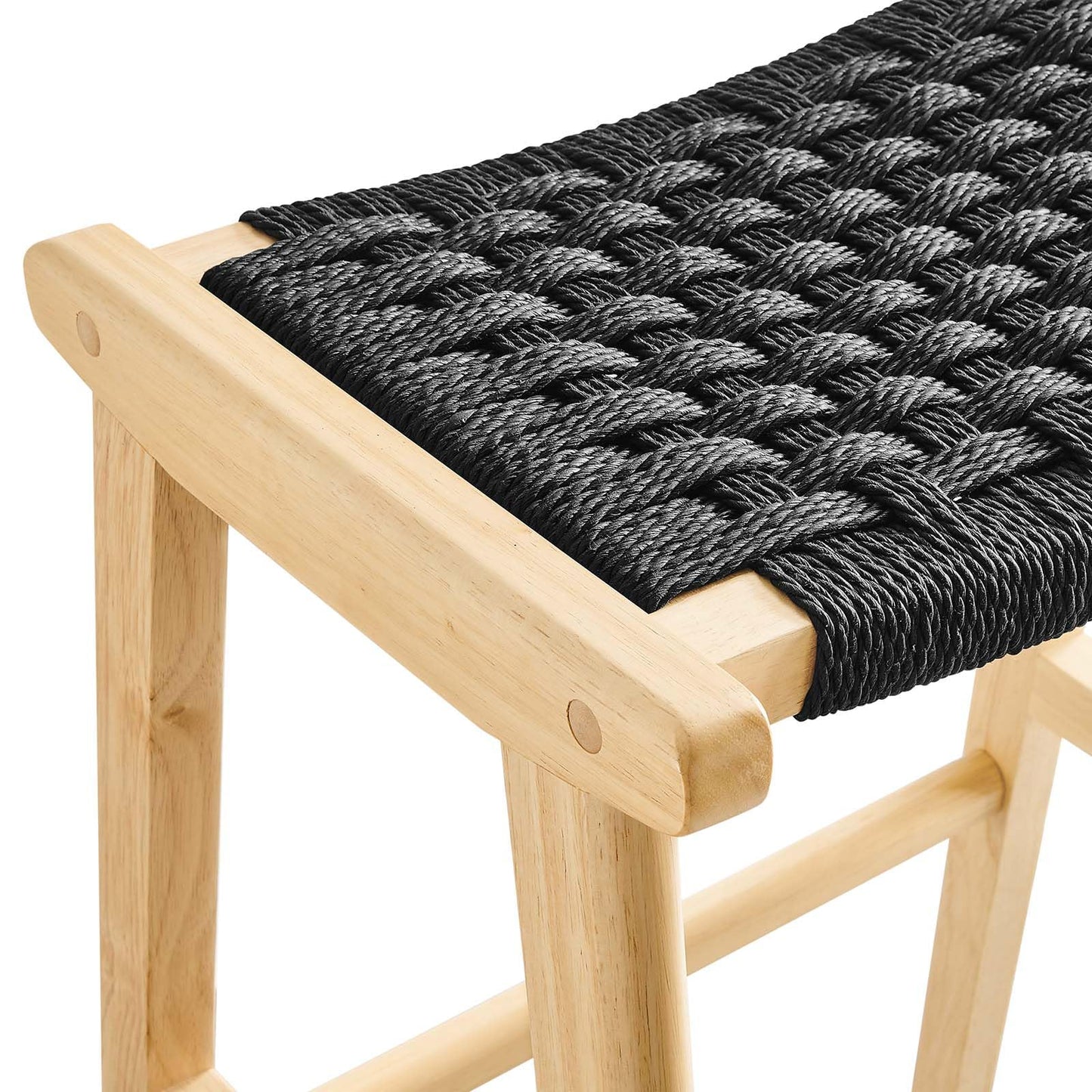 Modway Saoirse Woven Rope Wood Bar Stool - Set of 2 in Natural Black