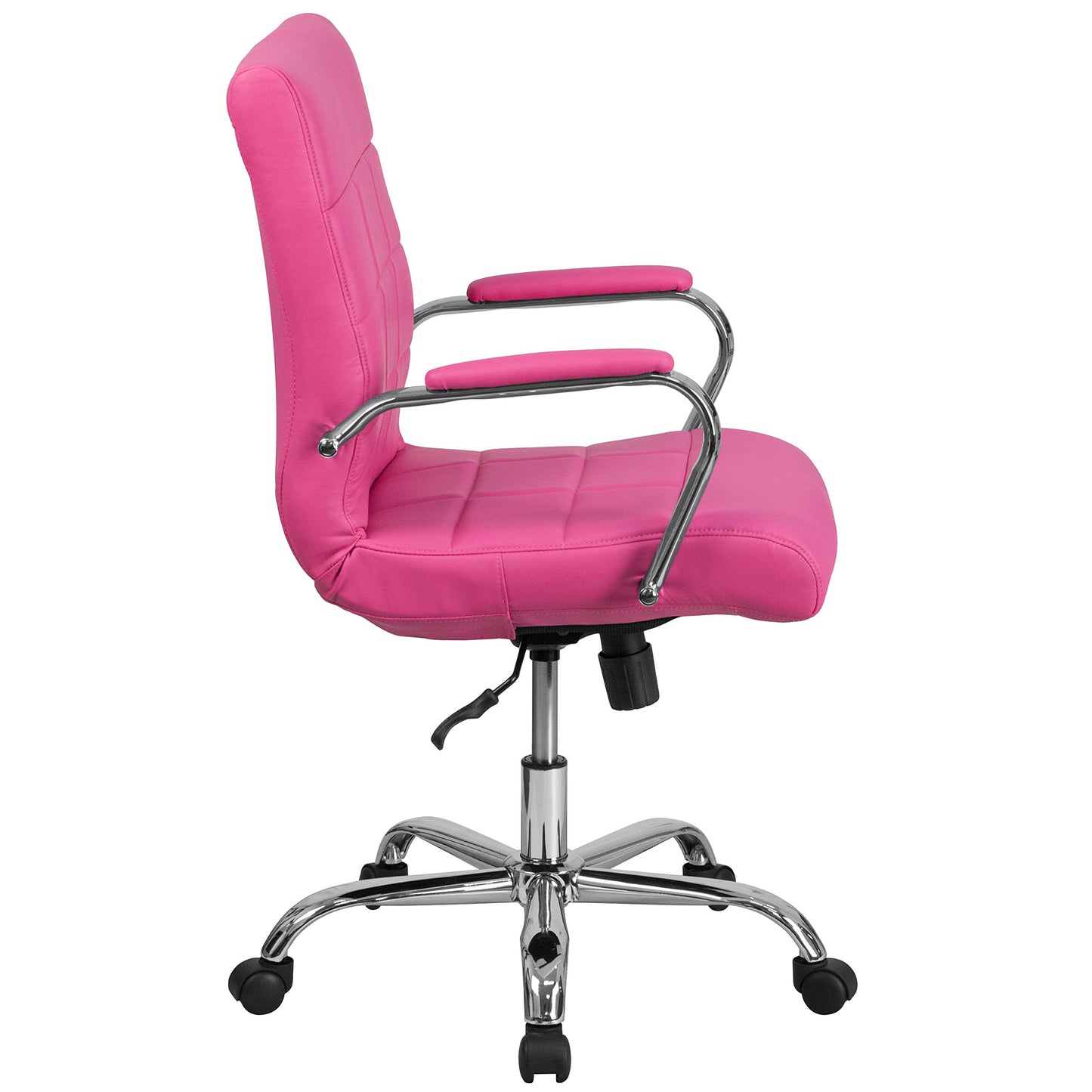 Flash Furniture Vivian Mid-Back Pink Vinyl Executive Swivel Office Chair with Chrome Base and Arms