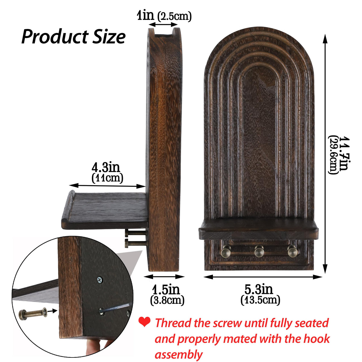 3-in-1 Wooden Wall Organizer - Planter Vase + Candle Sconces + Hooks (No Dried Flower)- Farmhouse Hanging Decor Boho Wall Art for Indoor Plants Artificial Eucalyptus for Living Room Bedroom Brown