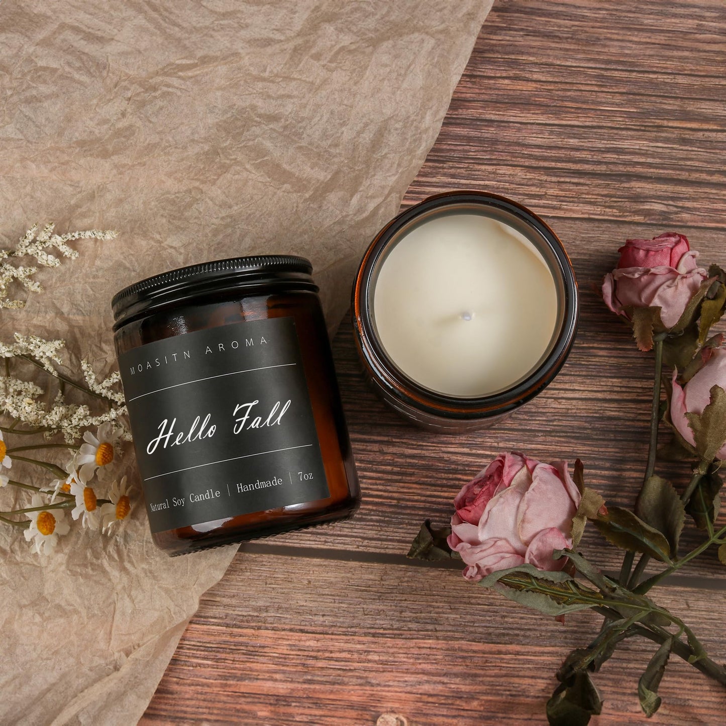 MOASITN Hello Fall Scented Candles for Home| Natural Soy Fall Candle| Handmade Long Lasting Aromatherapy Candle| Jar Candel Gift for Women,Men| as Halloween,Birthday,Relaxing Gifts| 7oz