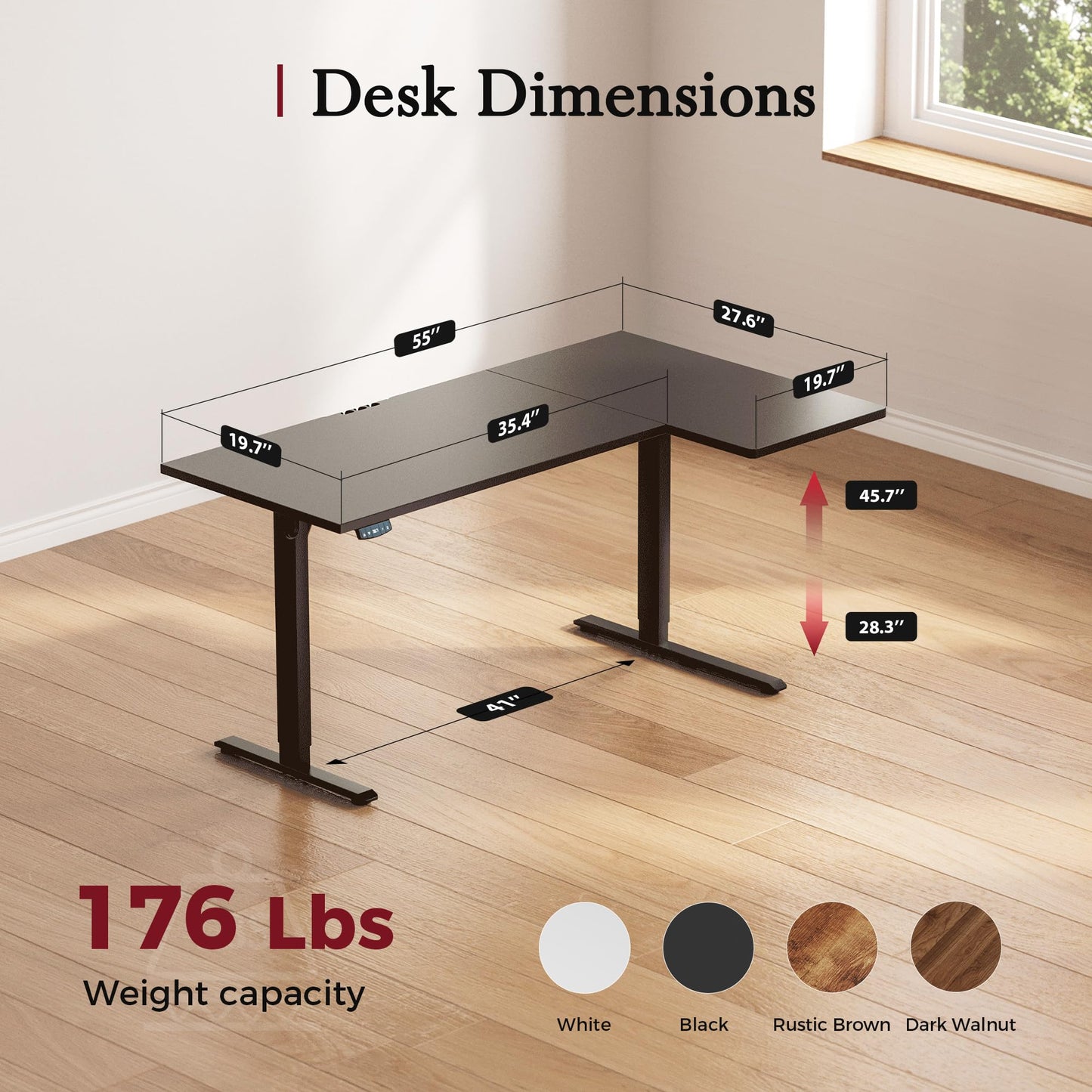 Klicelor L Shaped Standing Desk, 55 Inch, Black