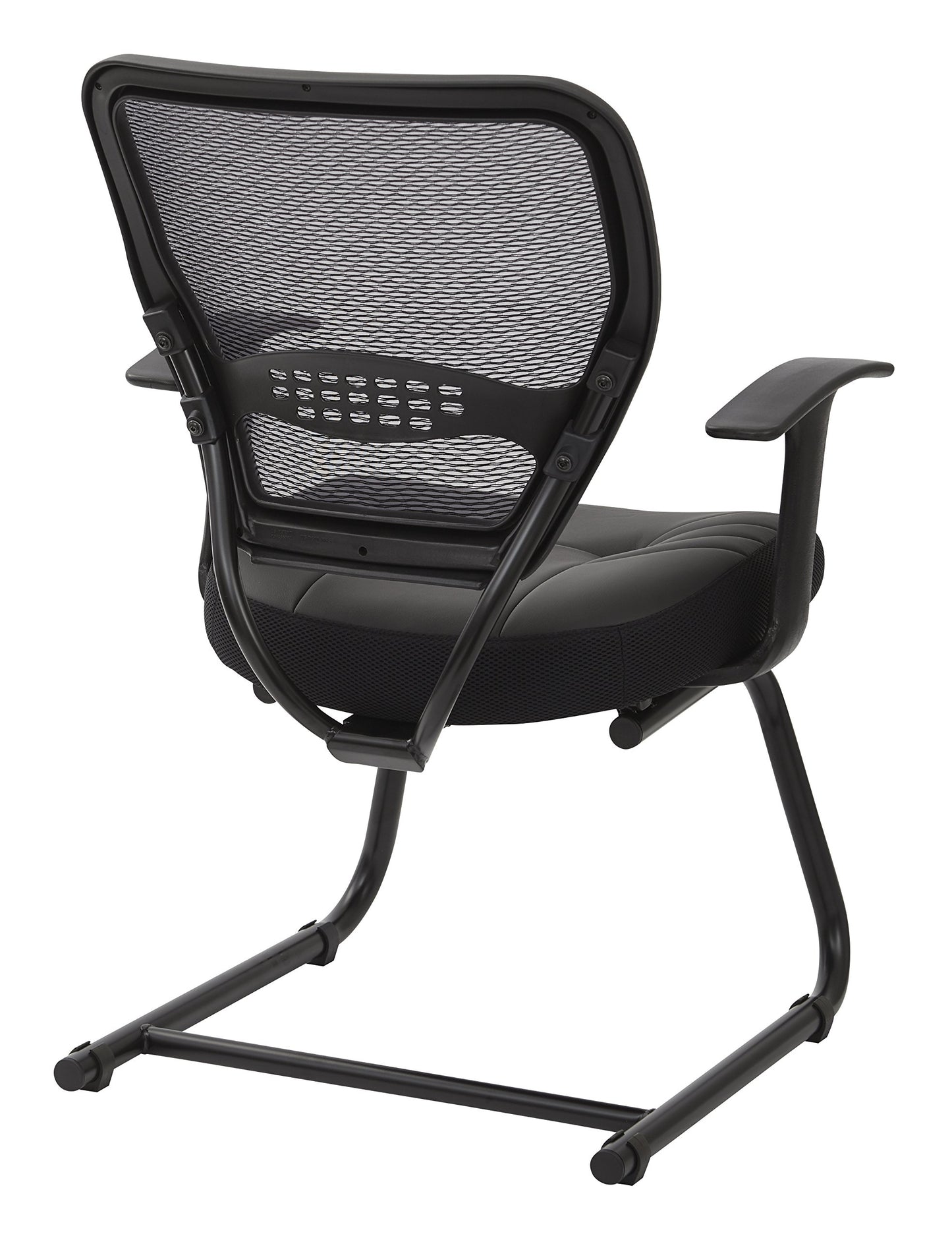 Space Seating 57 Series Dark Air Grid Back Visitor's Chair with Built-in Lumbar Support and Padded Seat, Black Bonded Leather