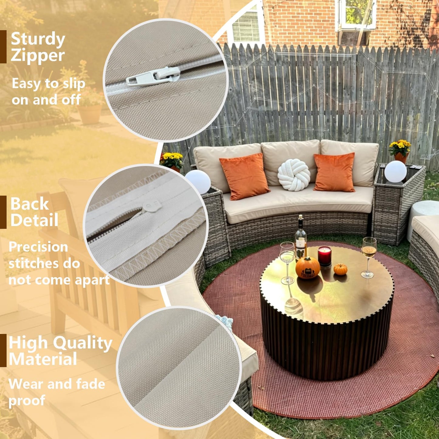 Oslimea Outdoor Curved Sofa Cushion Cover Replacement, Tan, 1-Piece