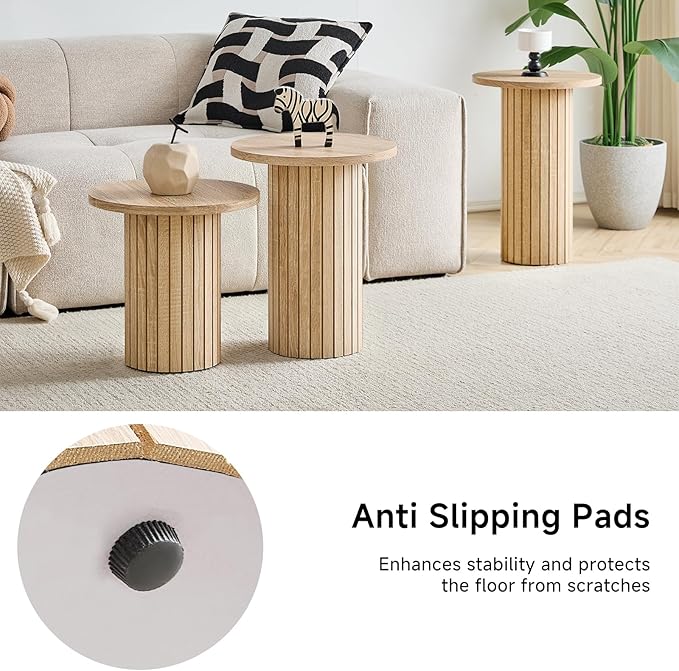 Round Nesting Coffee Table Set of 3 Mid Century Modern Wood Round Coffee Tables