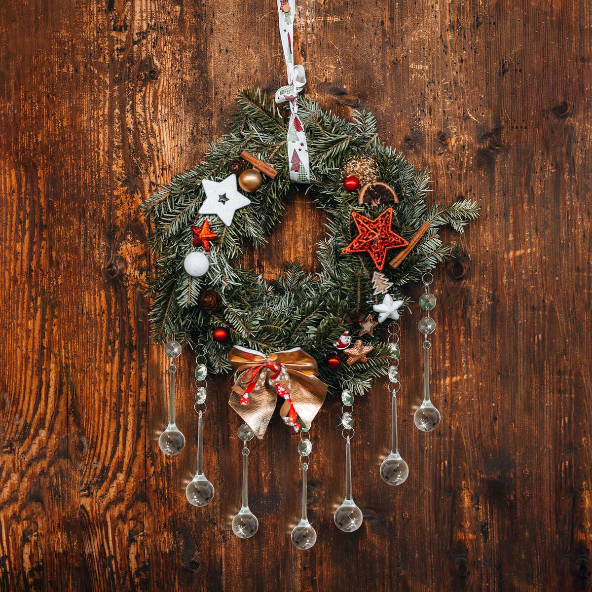 24 Pcs 3-Inch Christmas Tree Decoration Crystal Ornaments，Teardrop Pendants with Hanging Hook for Holiday Decor, Centerpieces, Chandeliers & Party Supplies (3"×0.9")