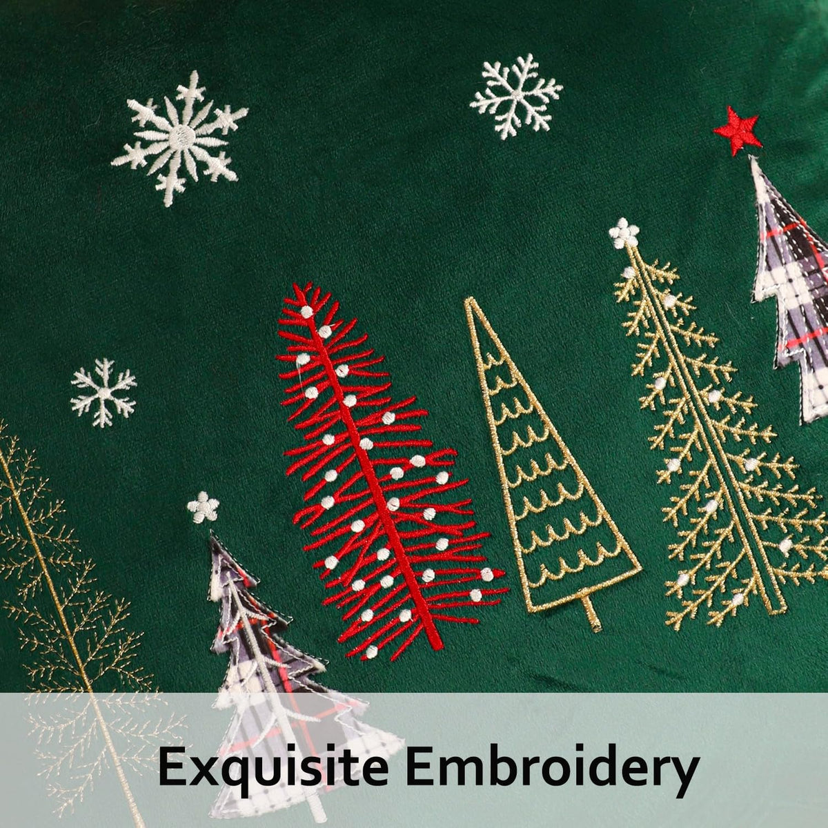 Tosleo Christmas Pillow Covers 18x18 Set of 2 Xmas Trees with Snowflake Embroidery Throw Pillow Covers Christmas Dec Velvet Pillowcases Forest Green Cushion Pillow Cases Soft Square Holiday Pillowcase