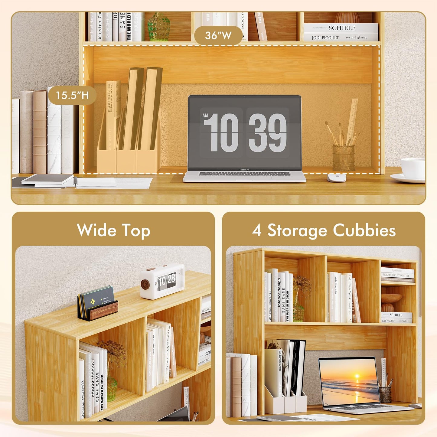 Tangkula Desktop Bookshelf, Countertop Storage Hutch with 4 Shelves for Computer Desk, Desktop 2-Tier Display Rack, Multipurpose Wood Desk Hutch Storage Organizer for Dorm Office Home