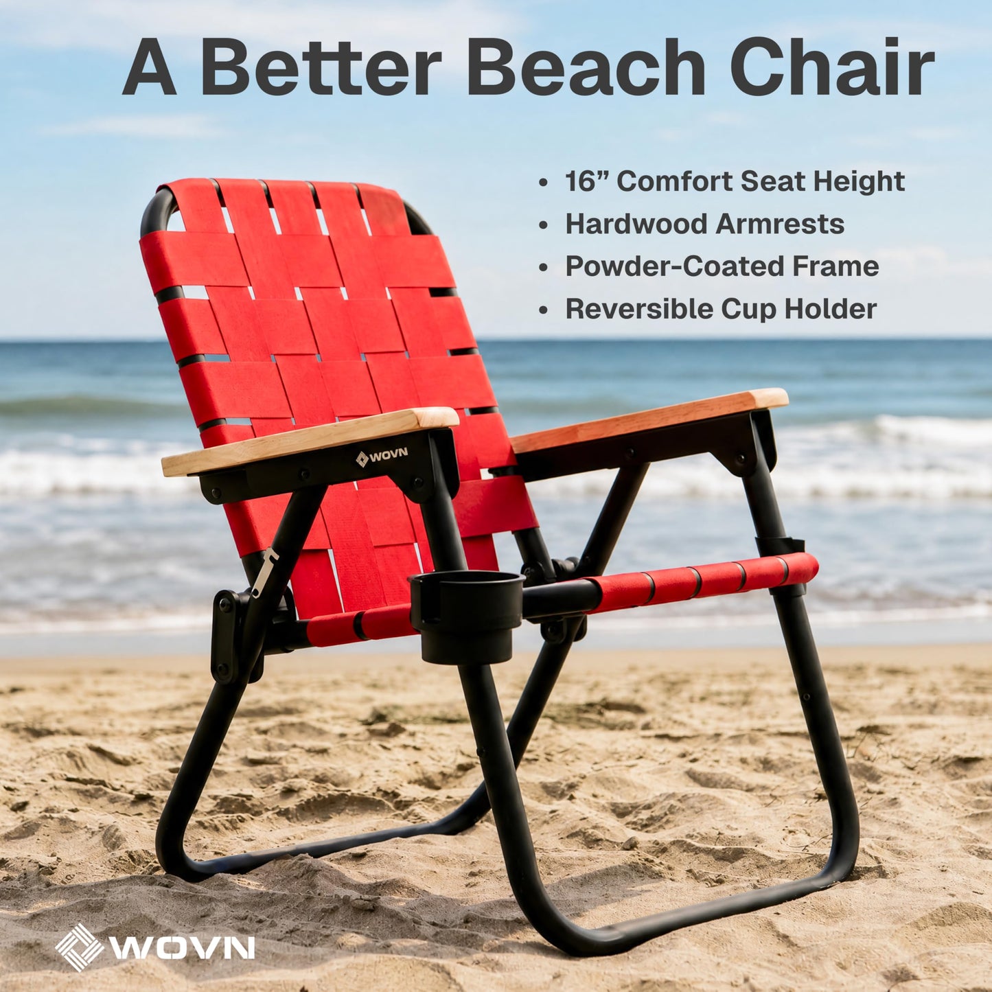 GoSports Outdoors WOVN Beach Backpack Chair - Premium Folding Camping Chair - 9 Styles Available - Burnt RED
