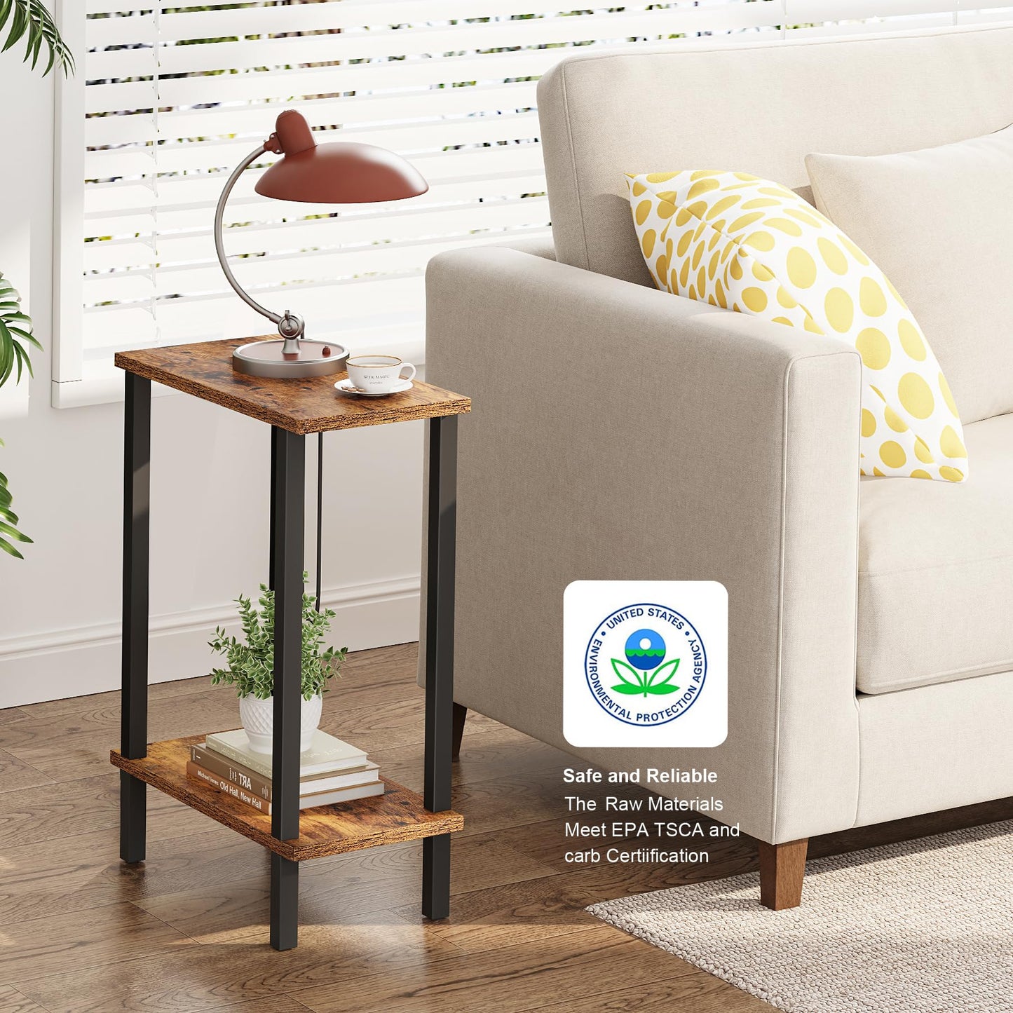 TUTOTAK Small Side Table, Narrow End Table, Skinny Sofa Table, Slim Nightstand, Couch Table, Living Room, Bed Room, Brown TB01BB062