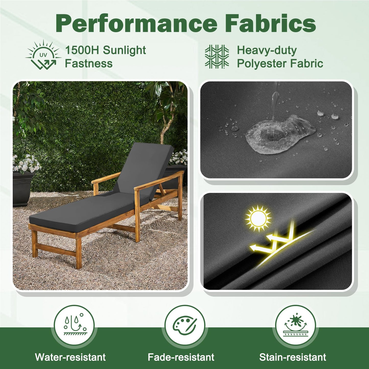 Aegisun Chaise Lounge Cushions Outdoor, 72x 21x 3 Inch Waterproof & Fade-Resistant Lounge Chair Cushion, Outdoor Chaise Cushion with Removable Cover & Ties for Lawn, Patio, Pool & Beach, Dark Grey