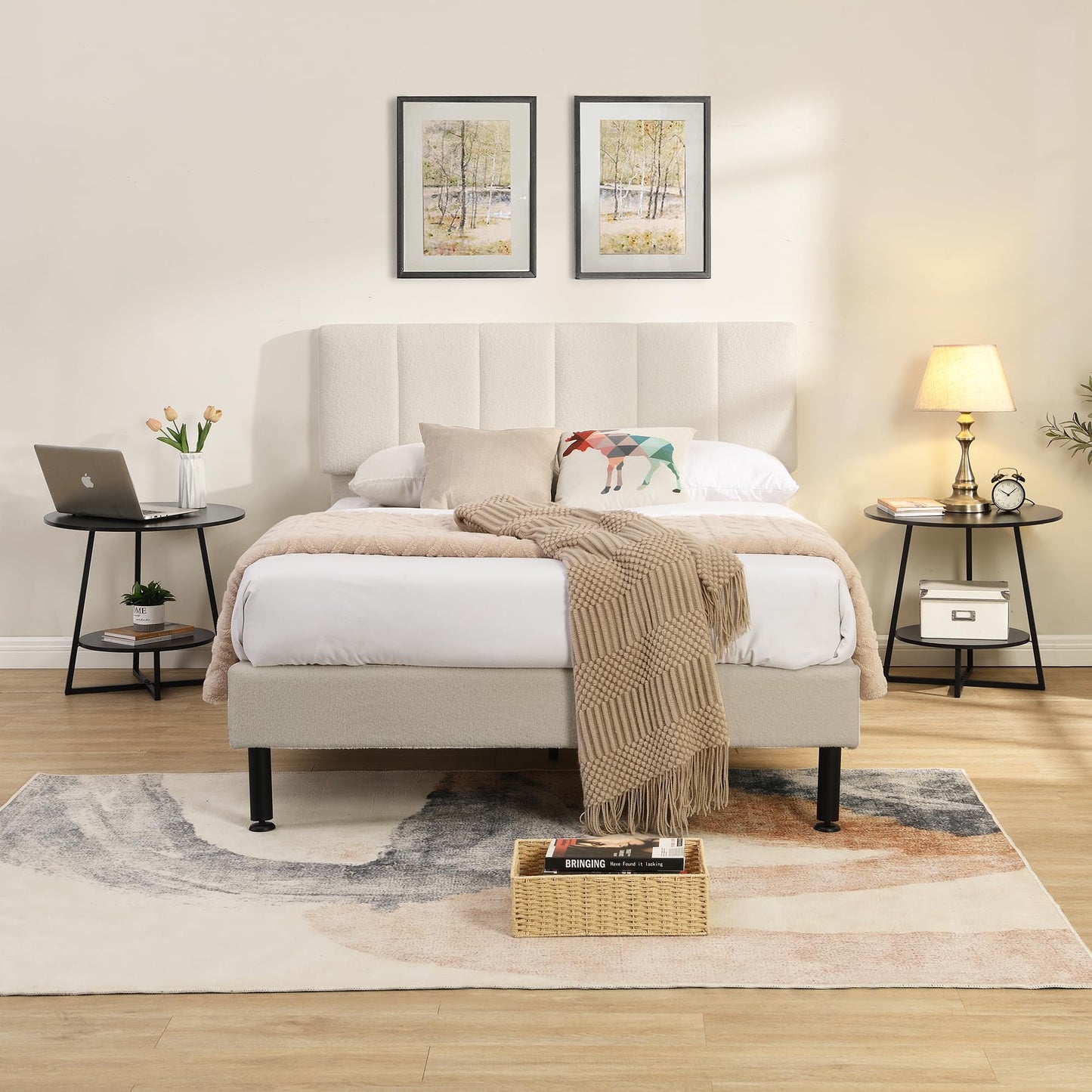D&H FURNIMMT 20" Living Room Side Table for Small Spaces, 2 Tier Wood Top Round End Tables with Storage Shelf, Accent Sofa Table for Bedroom, Office, Sunroom, Balcony, Black