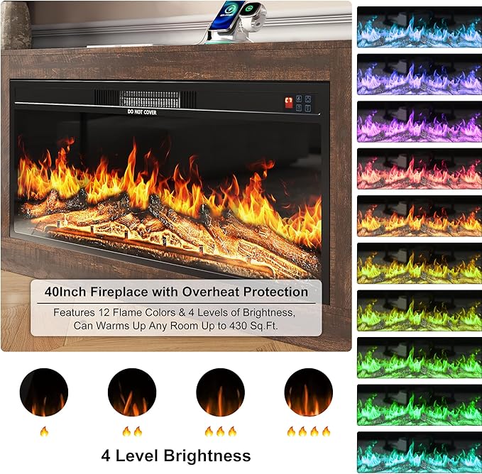 103" Fireplace TV Stand with 40" Electric Fireplace, Farmhouse TV Stand with