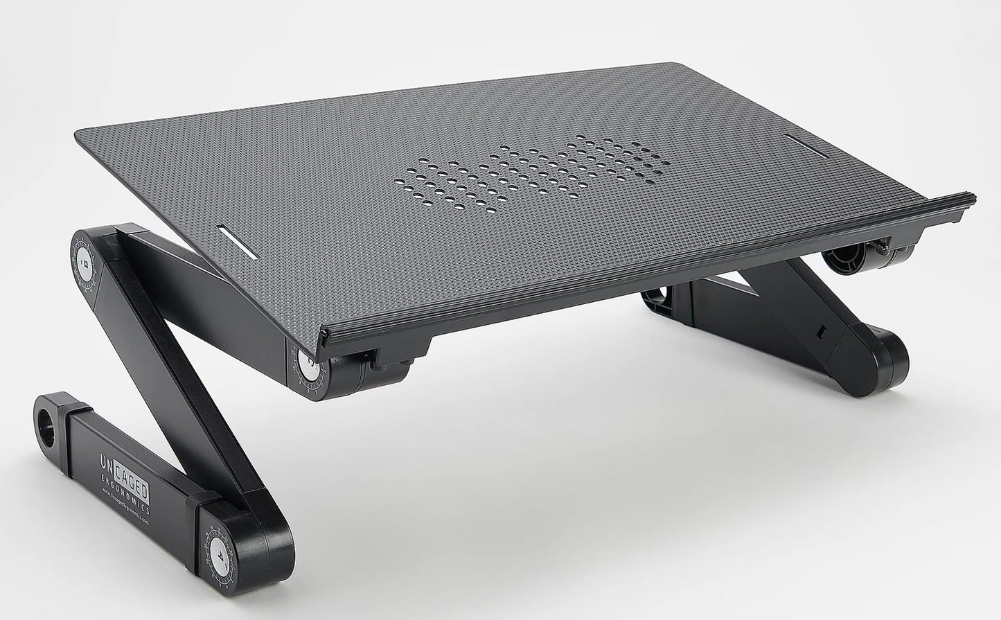 Uncaged Ergonomics WorkEZ Adjustable Laptop Stand for Desk, Laptop Stand Adjustable Height, Foldable Aluminum Cooling Computer Holder & Riser for Desk Bed, Black, XL