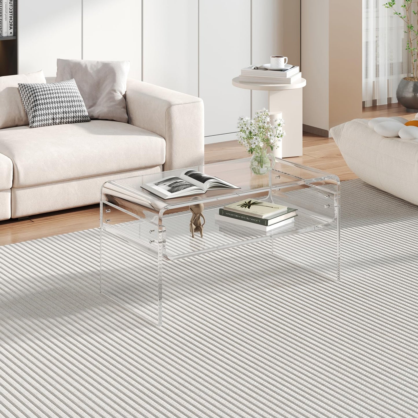 XOHYW Acrylic Coffee Table, Clear Rectangle Side Table Furniture, Modern Tea Table With Open Storage, End Table for Living Room, Office Reception and Bedroom