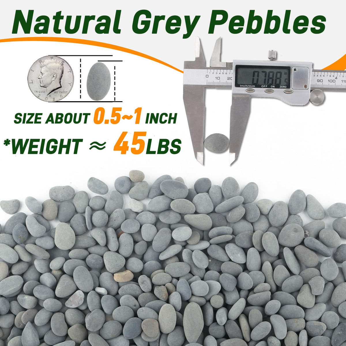 Quibbay 5 lbs Mexican Beach Pebbles, 0.4-1 Inch Natural River Rocks for Indoor Plants Vase Fish Tank Aquarium Fountain, Decorative Stone for Landscaping Garden Paving Walkways Backyard, Grey