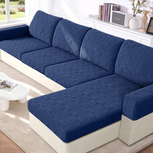 VANSOFY Couch Cushion Covers for Sectional Sofa, Stretch Jacquard Couch Seat Cushion Covers, Individual Washable Furniture Protector Sofa Slipcovers for Pet (3Pc Seater or Back Cover, Dark Blue)