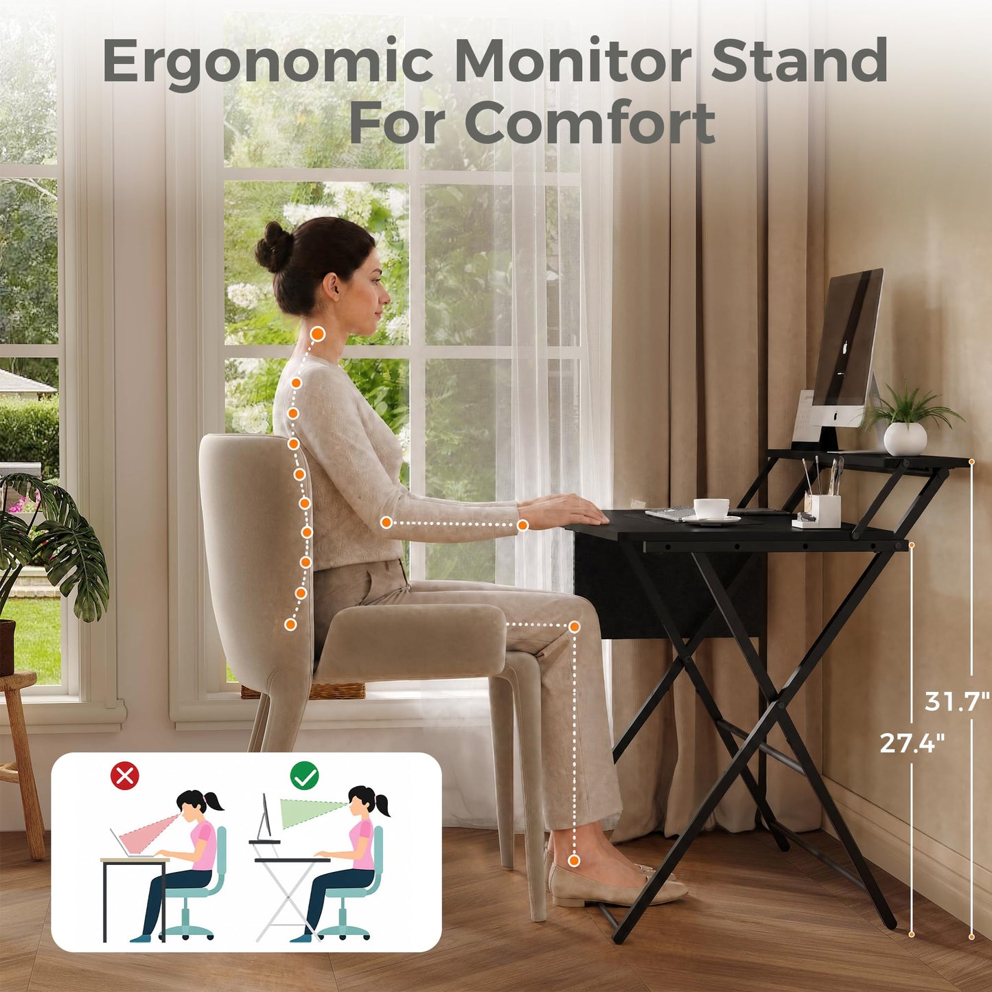 Small Desk No Assembly,31.5Inch 2-Tier Compact Computer Desk with Shelf & Side Pocket,Space Saving Foldable Table for Home Office, Bedroom or Apartment,Portable Collapsible Sturdy Laptop Desk,Black