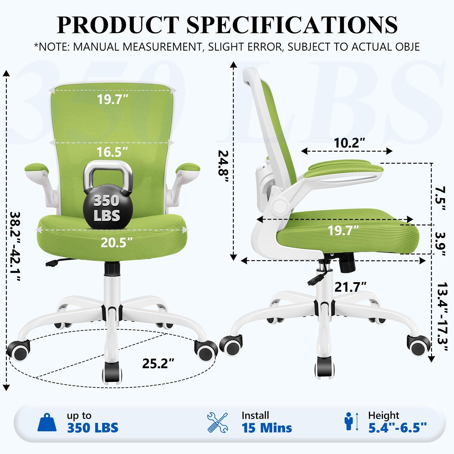 FelixKing Office Chair, Ergonomic Desk Chair Breathable Mesh Chairs Adjustable High Back Lumbar Support Flip-up Armrests, Executive Rolling Swivel Comfy Computer Chairs Home Office Green