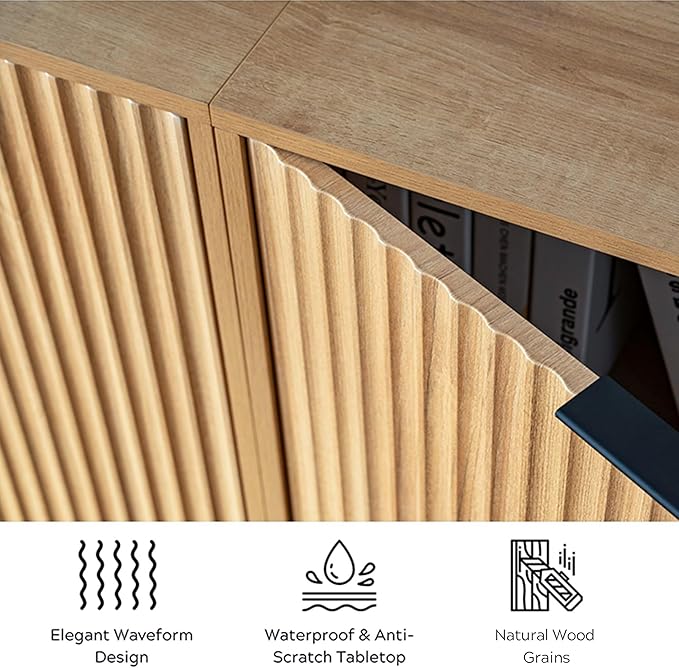EYYTHUNG Fluted Cabinet with Storage, Sideboard Buffet Cabinet with Adjustable