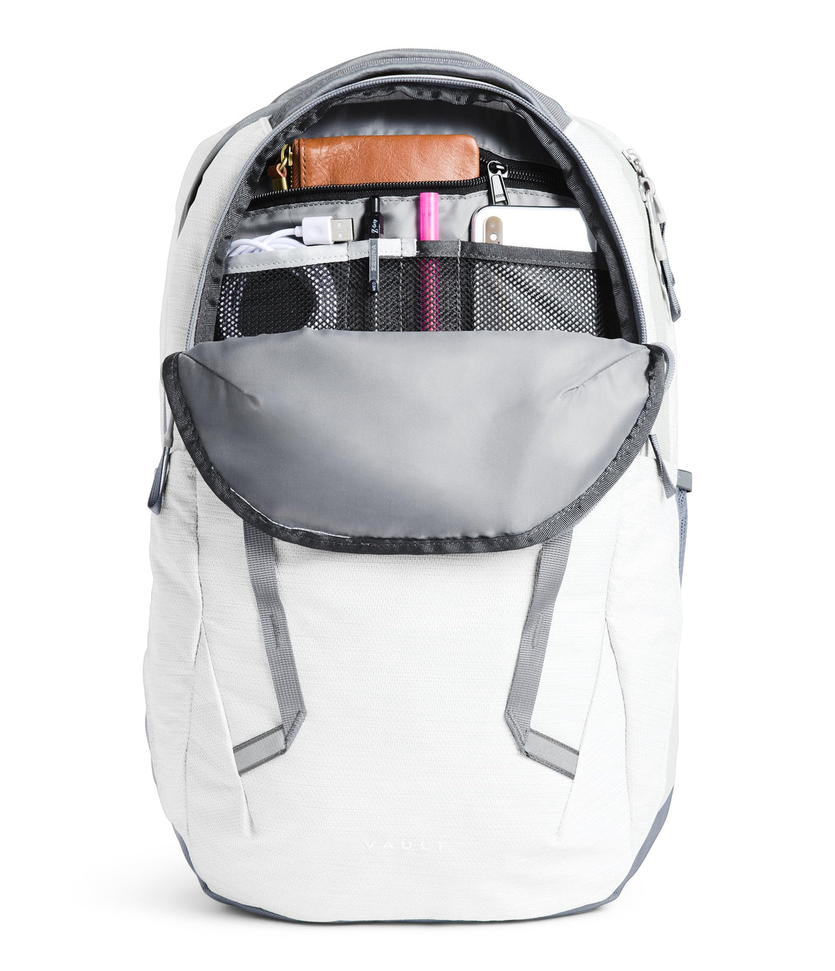 The North Face Women's Vault Everyday Laptop Backpack - Commuter Travel Bag, Water-Repellent, Spacious Main Compartment, TNF White Metallic Mélange/Mid Grey-NPF, One Size