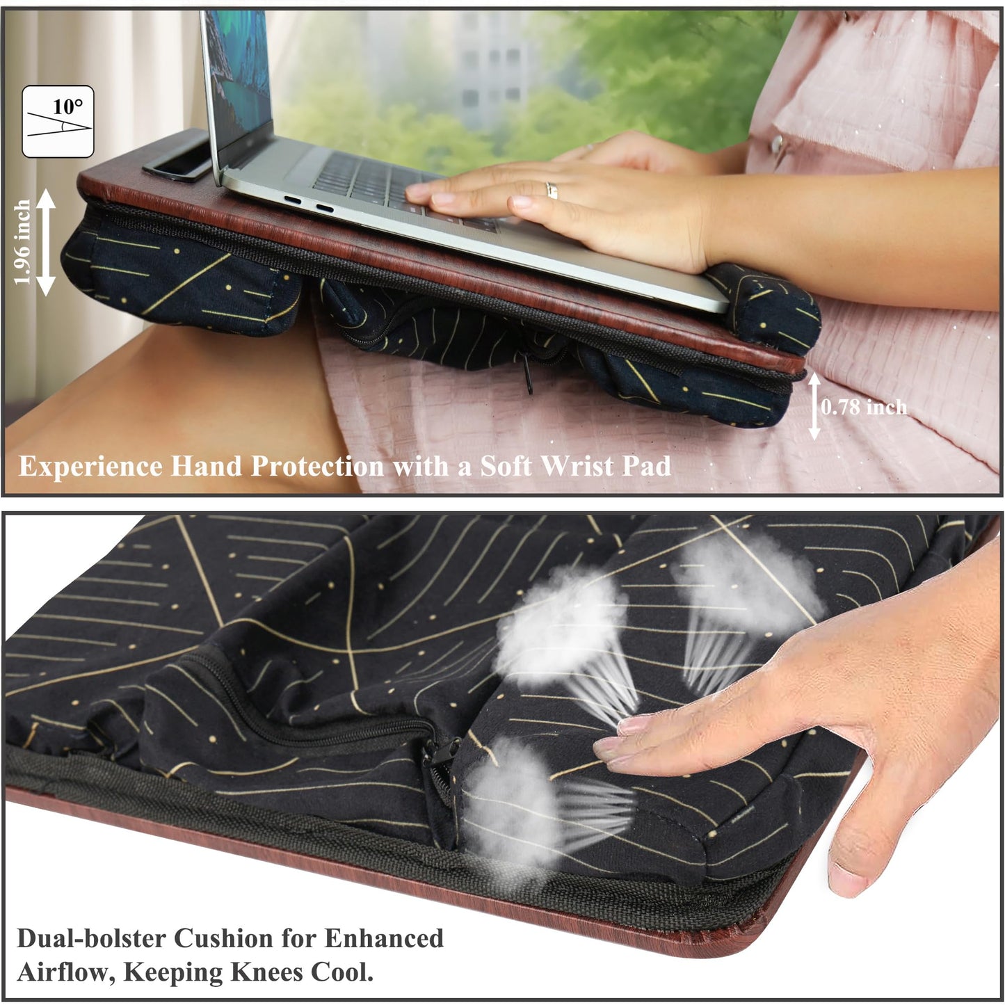 Jasenna Lap Desk,Fits up to 15.6 inch Laptop Bed Table Computer with Soft Pillow and Storage Bag,Gaming Tray and Writing Tray on Bed for Home Office(2-Light Brown)