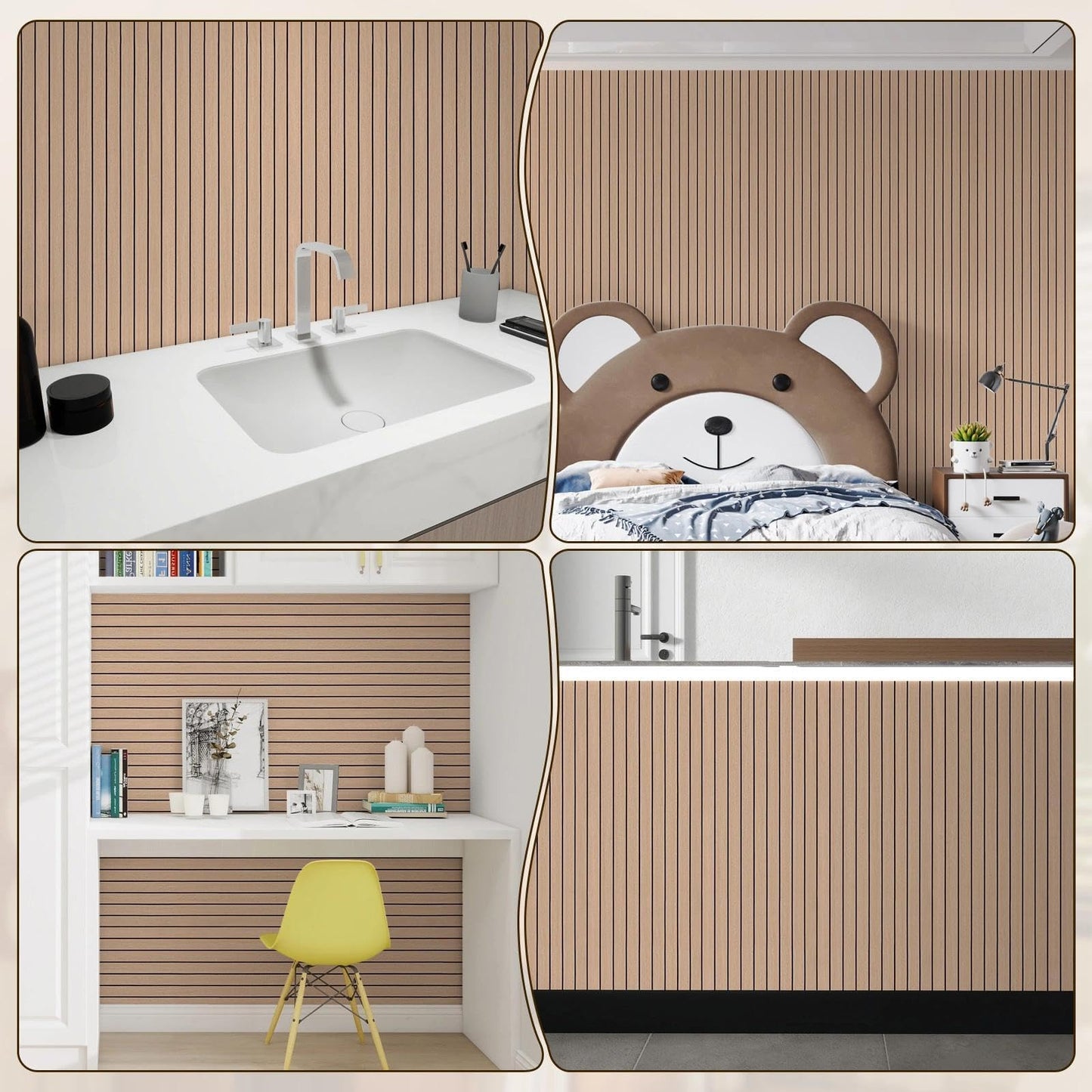 Peel and Stick Slat Wall Panel 15.75"X118" PVC Self-Adhesive Thick Light Oak Wood Grain Wallpaper Panel 3D Soundproof Wall Panels for Walls