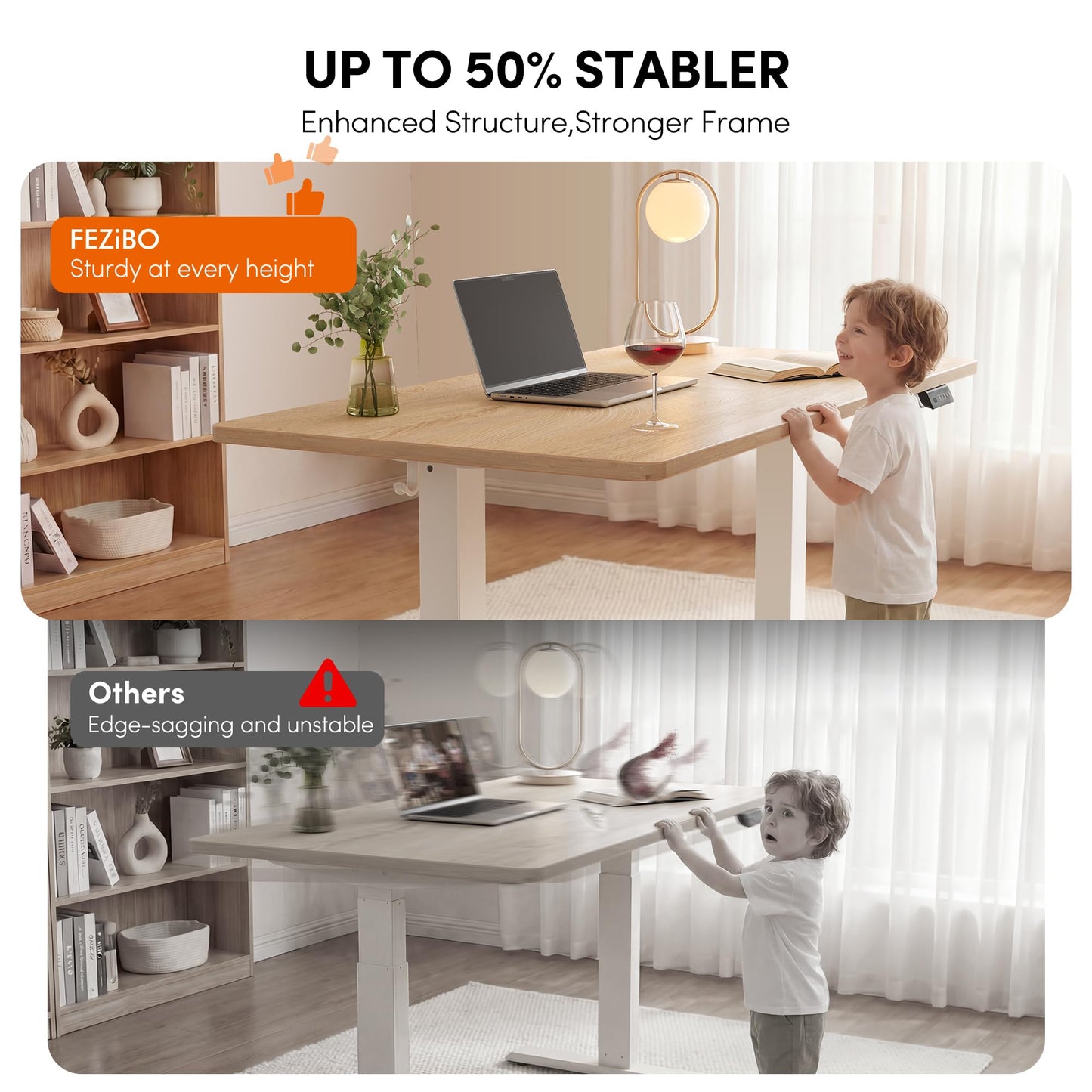 FEZIBO One-Piece Standing Desk, 32"x20" Seamless Tabletop Electric Height Adjustable for Home Office, Study Rooms & Multi-Device Workstations, Maple