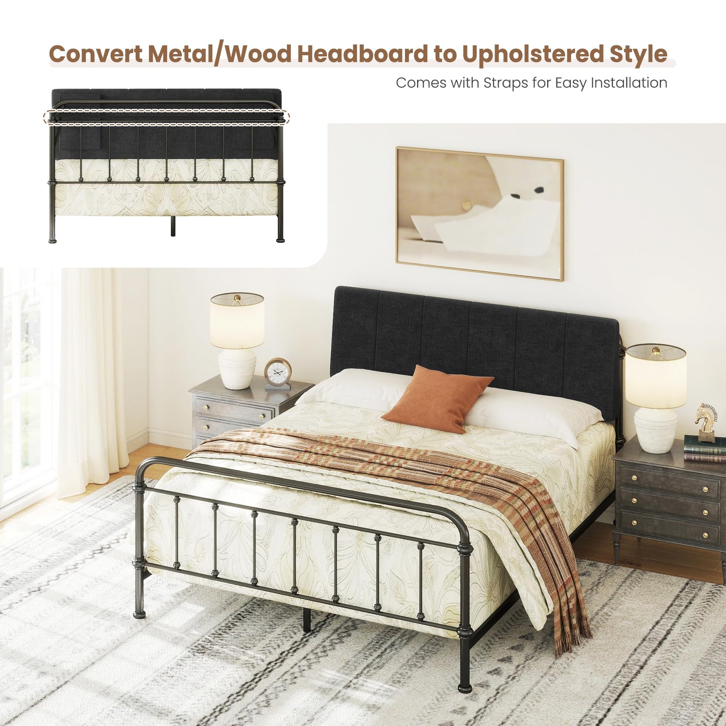 Liiwepo Queen Size Headboard Only-No Assembly, Upholstered Headboard Queen Size Linen Fabric Modern Style Headboards Extra-Thick, Black