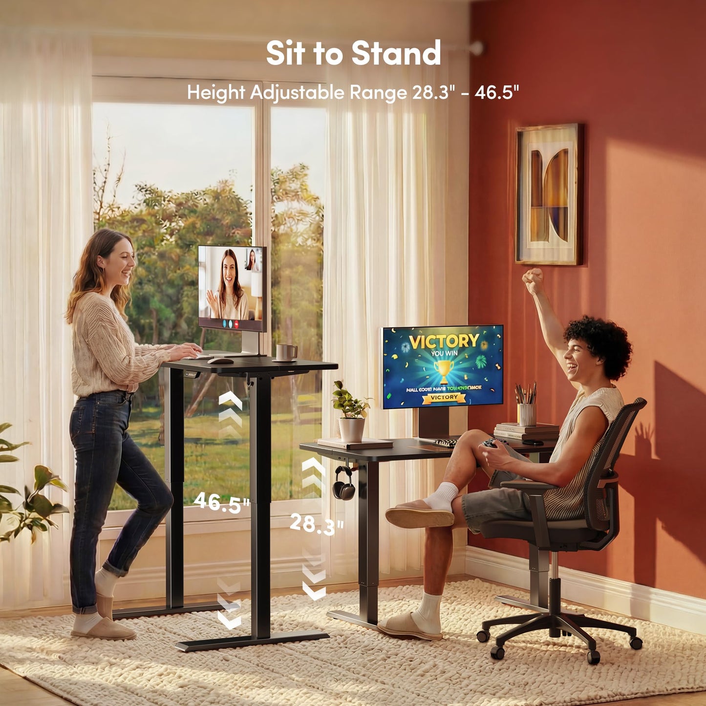 FEZIBO 40 x 24 Inches Electric Standing Desk Adjustable Height, 3 Memory Height Settings, Sit Stand Up Desk for Home Office & Computer Workstation, Black