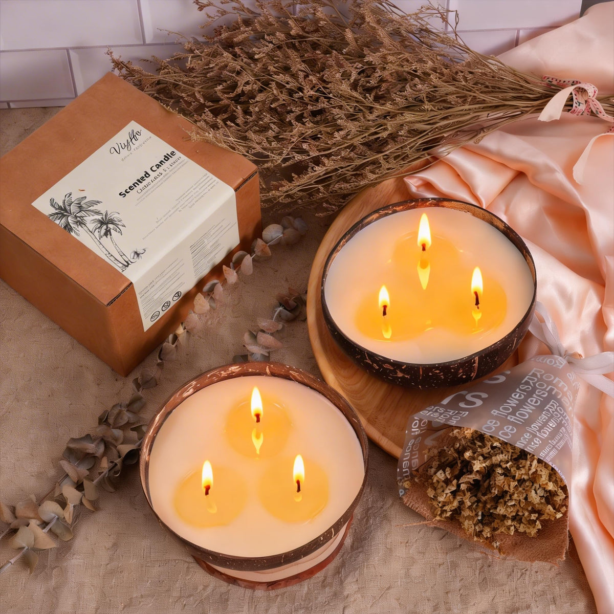 Viyffo Creamy Coconut Scented Candle, Large 18oz 3 Wick Non Toxic Soy Candles, Natural Coconut Shell Candle for Home, Soft & Creamy Aromatherapy for Relaxation & Spring Décor, Gift for Women & Men
