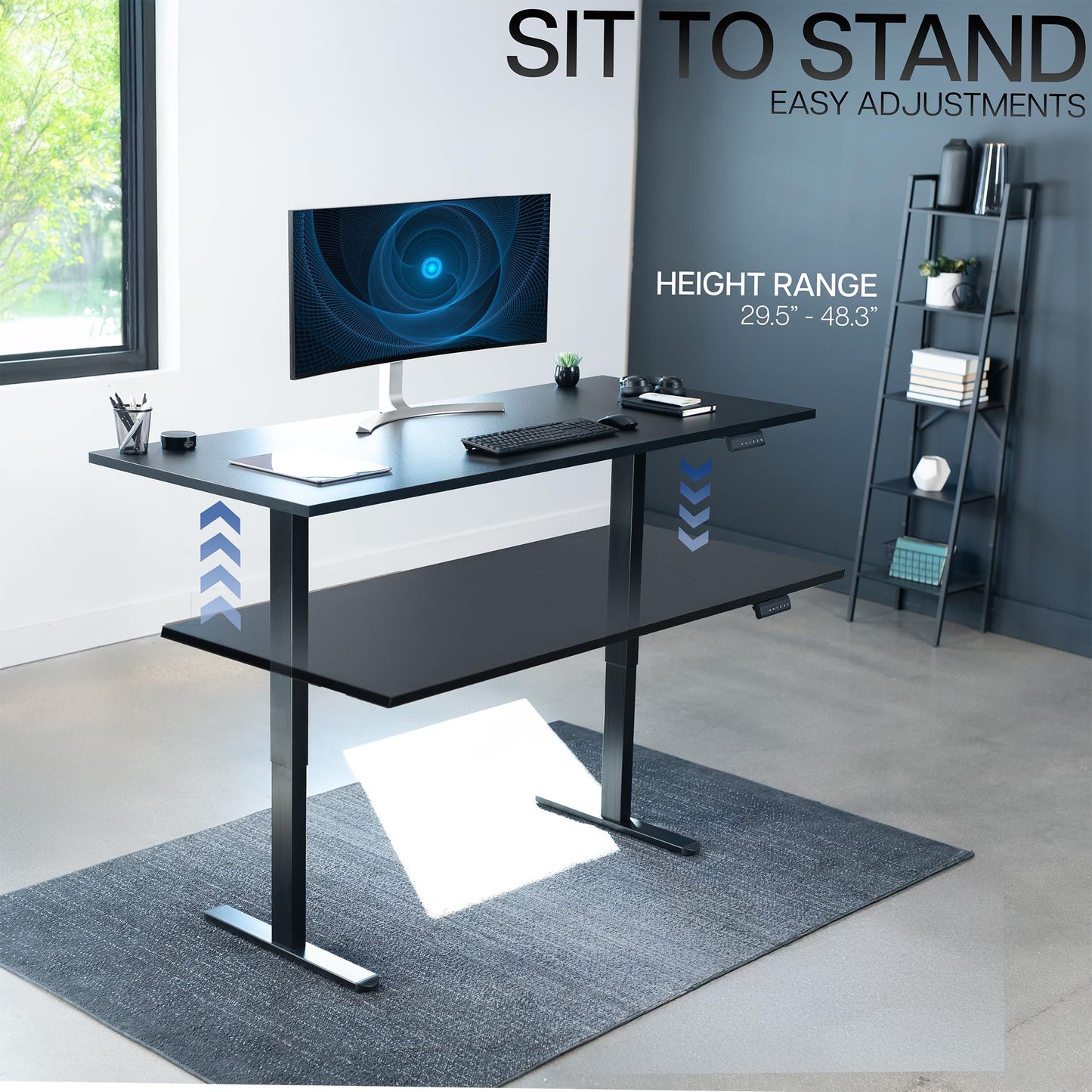 VIVO Electric 71 x 30 inch Square Edge Standing Desk, Dual Motor Memory Controller Height Adjustment, E2B-S Series, Black Top Black Frame, DESK-KIT-E2B71S-B