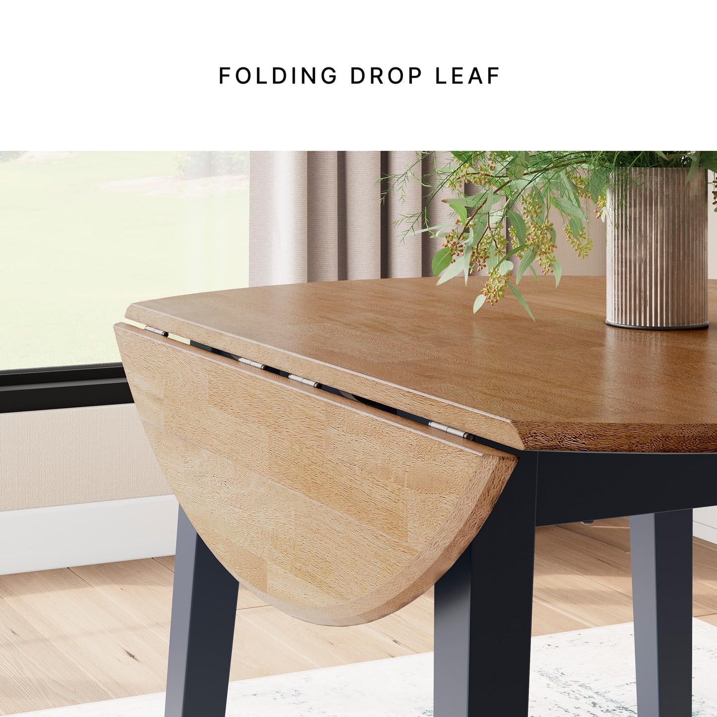 Signature Design by Ashley Gesthaven Modern Dining Drop Leaf Table with 4 Legs, Light Brown & Blue