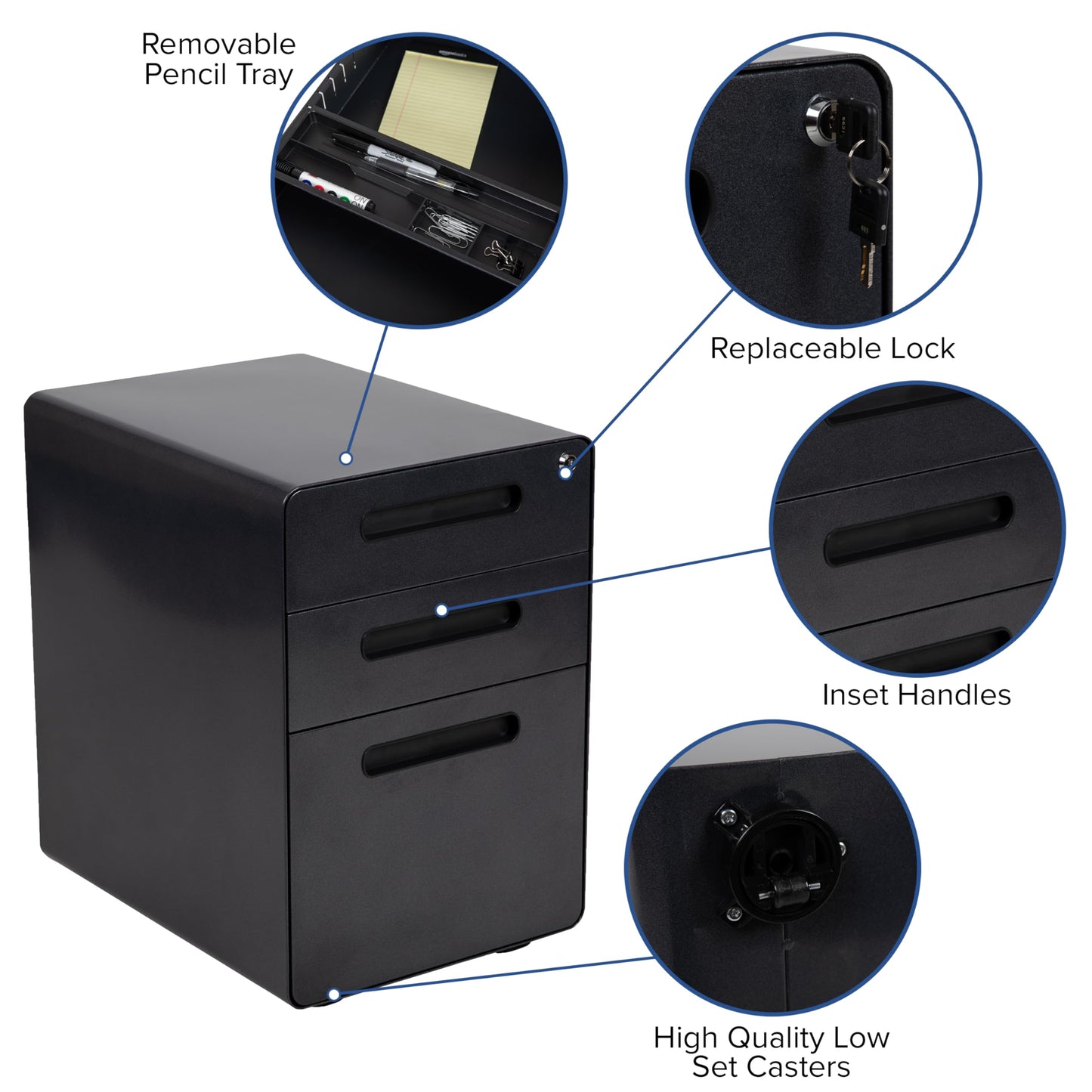 Flash Furniture Work From Home Kit - Black Computer Desk, Ergonomic Mesh/LeatherSoft Office Chair and Locking Mobile Filing Cabinet