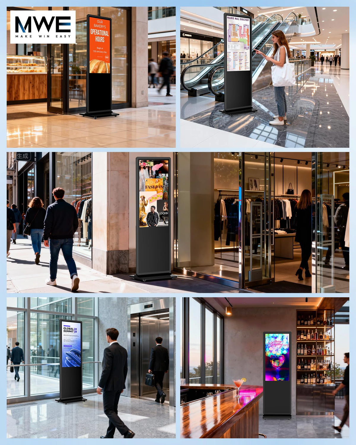 HARZHI 55 inch Digital Signage Display, 4K UHD LCD Screen, Indoor Floor Standing Advertising Kiosk, Android OS, Auto Media Player, HDMI/USB/WiFi (Touch)