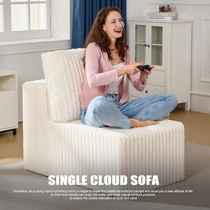Single Sofa 1 Seat Couch with Deep Seat Memory Foam Cloud Chair with Pillows