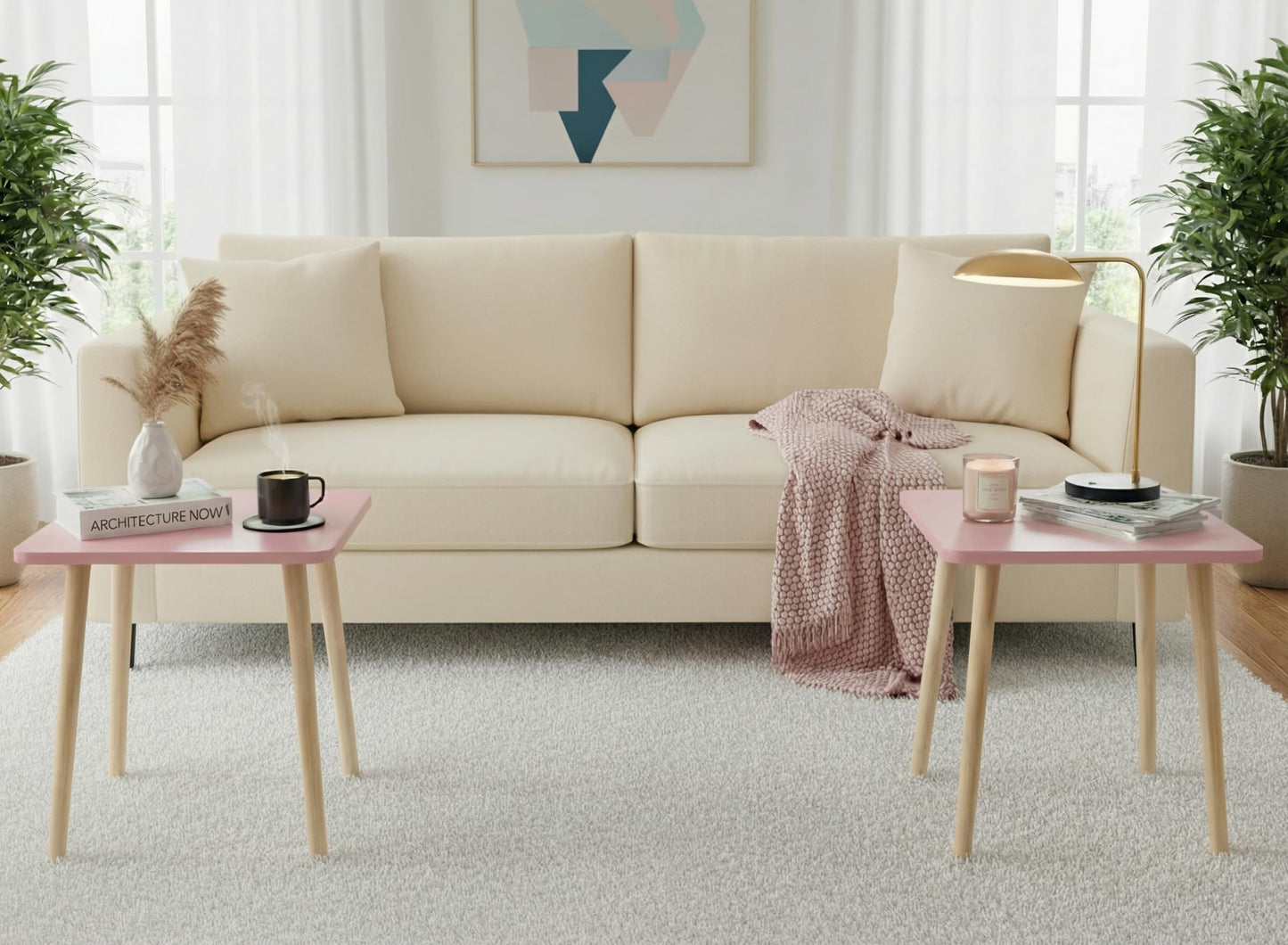FORAOFUR Small Accent Table, Modern Mini Coffee Table with Natural Wood Legs, Quick Assembly End Furniture for Bedroom Living Area Sofa, Minimalist Design for Nuresery and Compact Homes, Pink
