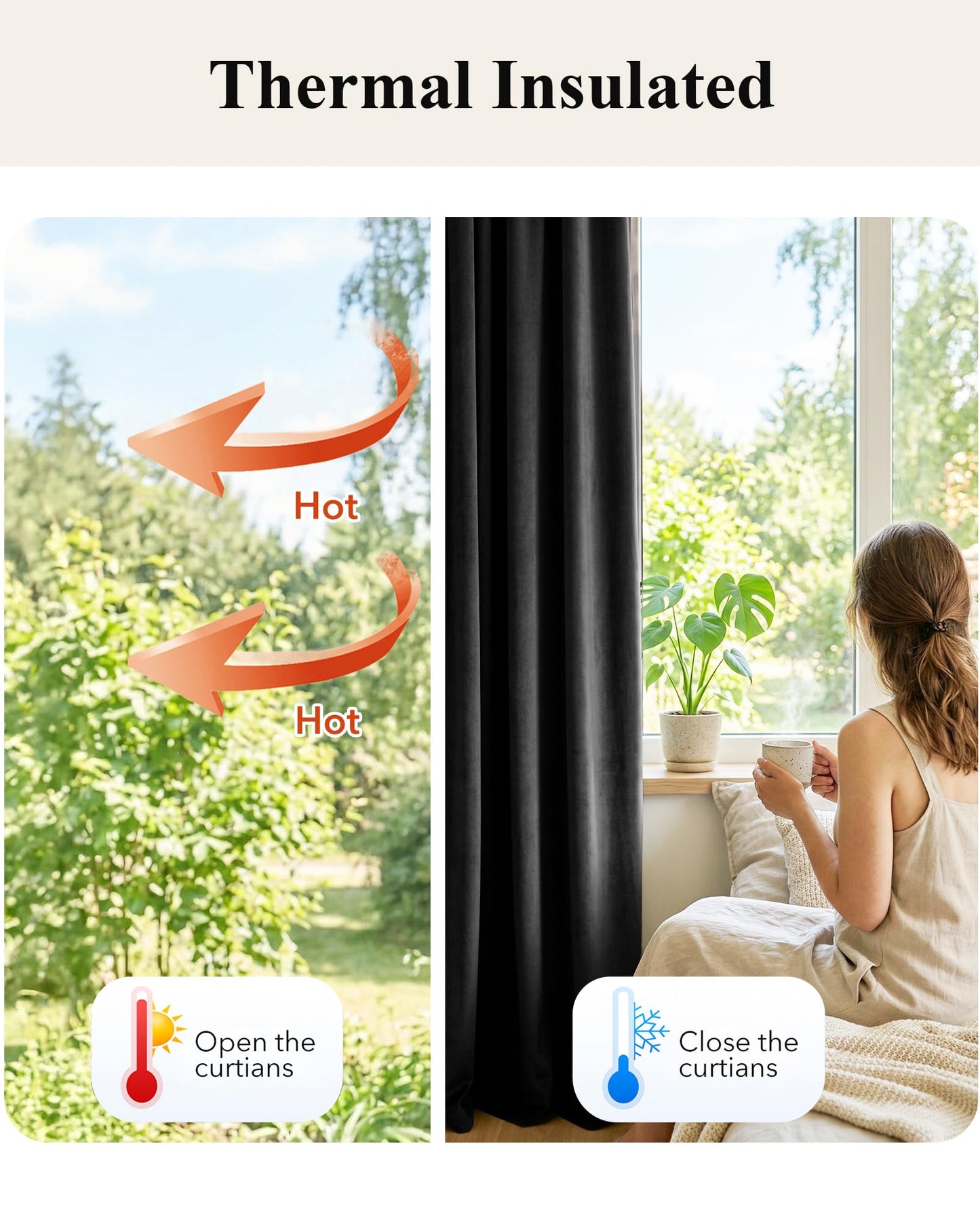 StangH Black Velvet Curtains 108 inches - Blackout Soft Luxury Velvet Panel Drapes for Bedroom Window Treatment Thermal Insulated Grommet Draperies, 52 x 108 Inches, 2 Panels