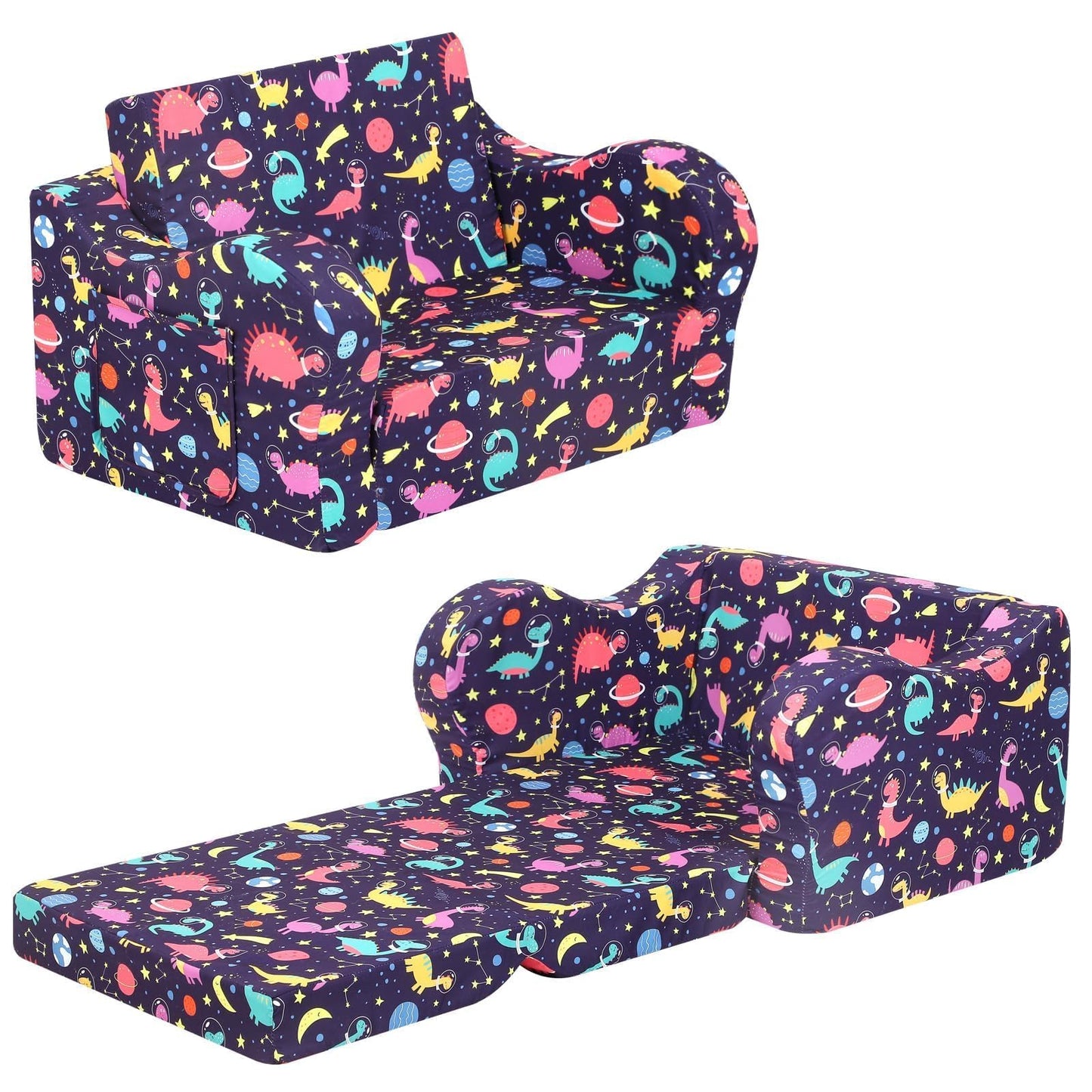 MOMCAYWEX Kids Sofa, 2-in-1 Flip-Out Foam Couch, Foldable Soft Play Lounge Chair, Purple