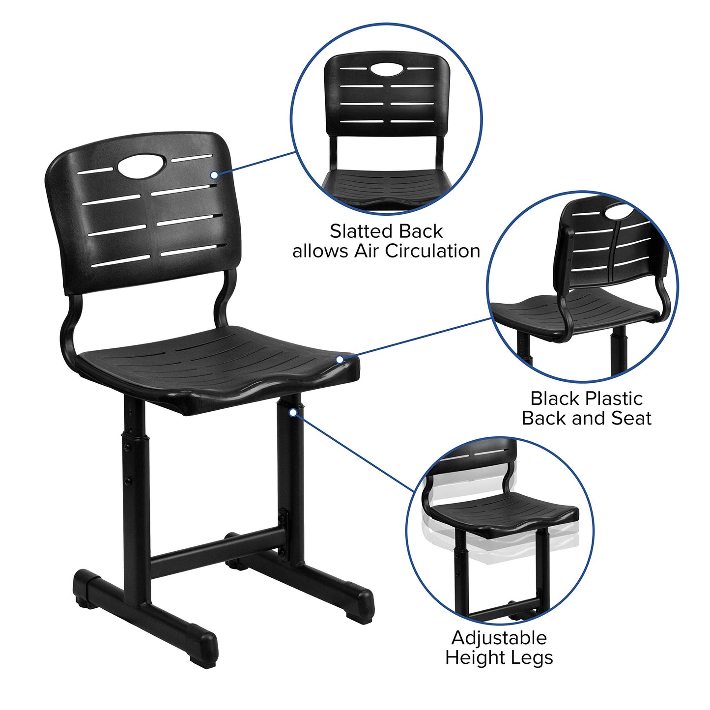 Flash Furniture Nila Set of 6 Adjustable Height Black Student Chairs with Black Pedestal Frames