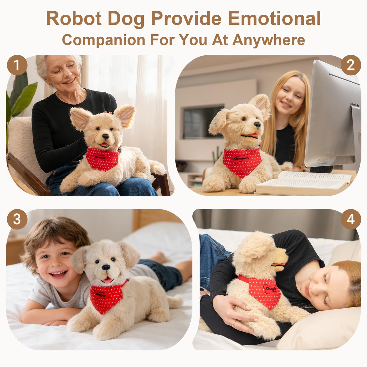 Chongker Interactive Companion Robot Dog Pets, Handmade Weighted Stuffed Animals, Cat Plush Toy with Voice Response, Realistic Heartbeat and Purring