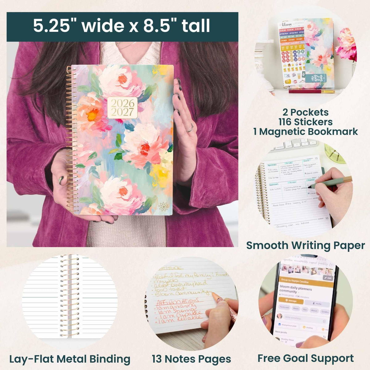 bloom daily planners 2026-2027 Planner - Academic Year (July 2026 - July 2027) Monthly & Weekly Soft Cover Planner for Women - 13 Month Calendar Agenda Book with Stickers - 5.5" x 8.25" - Painted Peonies