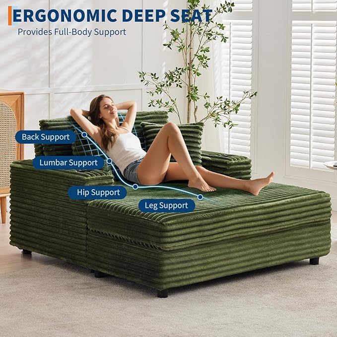 GarveeHome 60-inchOversized Chaise Lounge Chair Indoor, Comfy Corduroy Lounge