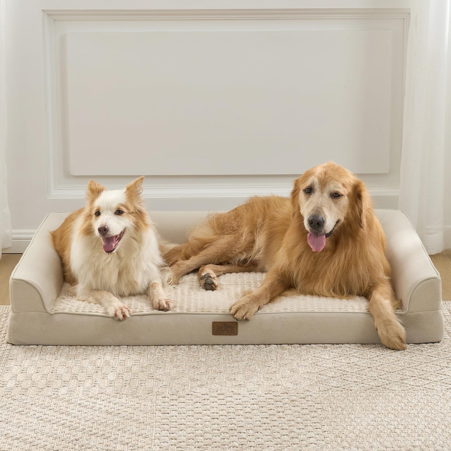 COZY KISS Orthopedic Dog Bed for Extra Large Dog 44x32 inch, XL Pet Sofa, Bolster Foam Bed with Sides, Non-Slip and Egg-Crate Big Dog Couch Bed with Washable Removable Cover, Beige