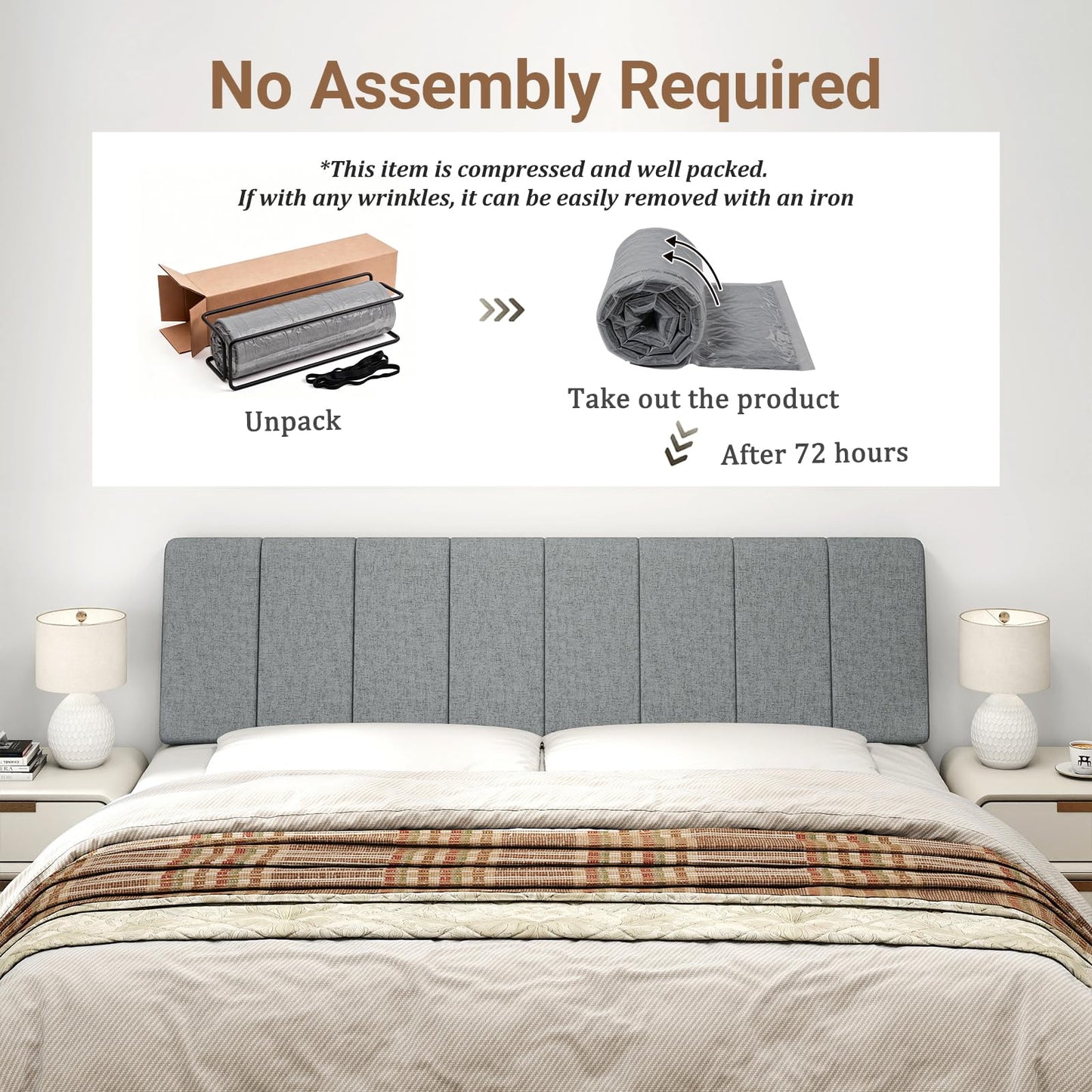 Liiwepo King Size Headboard Only-No Assembly, Upholstered Headboard King Size Linen Fabric Modern Style Headboards Extra-Thick, Dark Gray