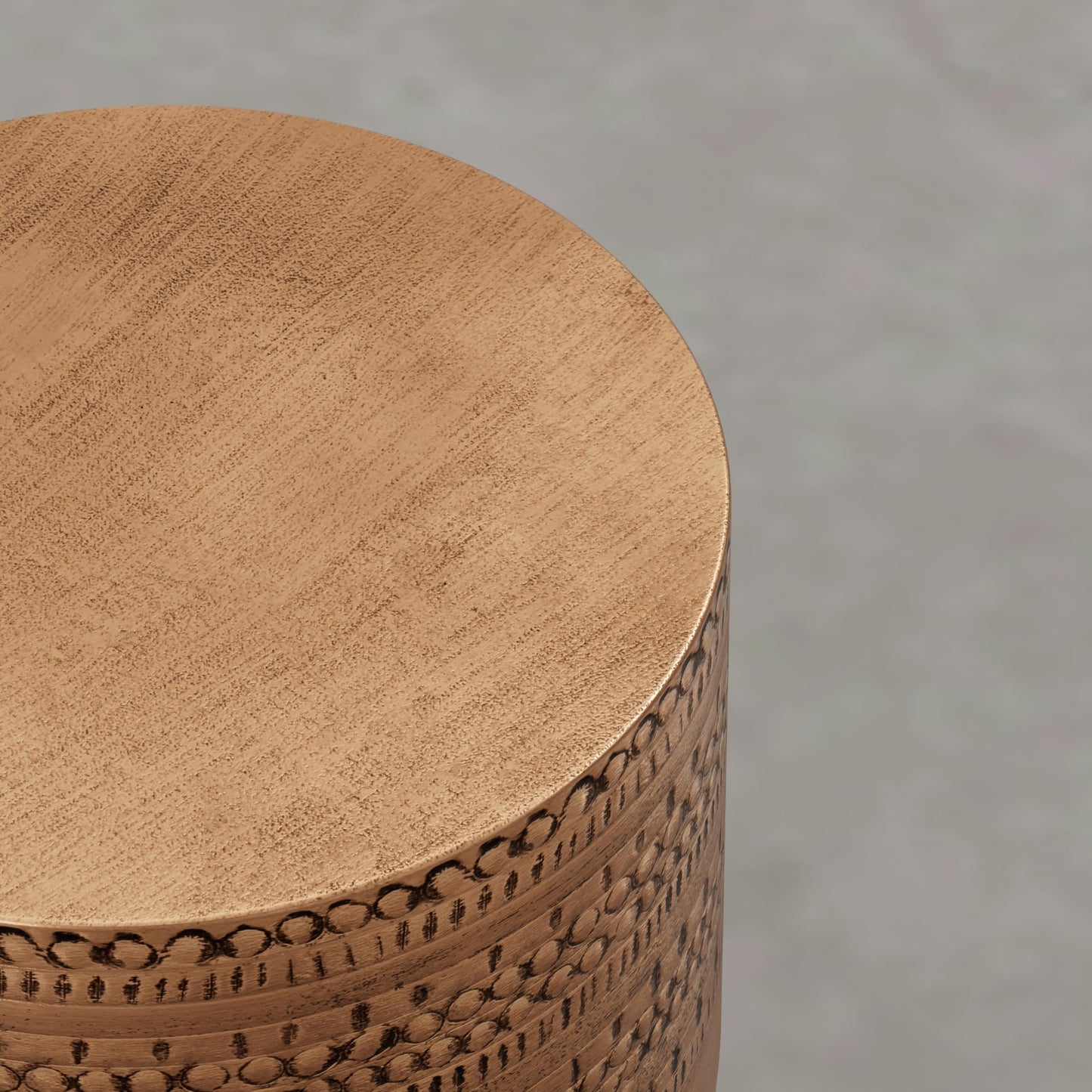 SIMPLIHOME Johnsen Metal Table - 15" Wide x 20" High Solid Iron Drum Accent Table in Burnished Copper with Tribal Pattern, Round Boho End Table for Living Room or Home Office, Fully Assembled