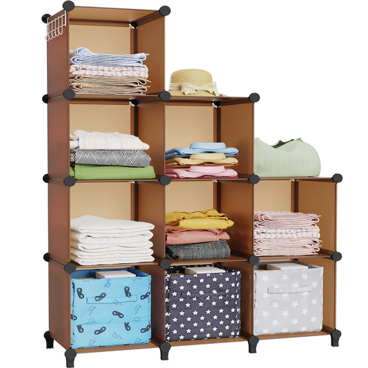 HOMIDEC Closet Organizers and Storage, 9 Cube Storage Organizer Cubes, Portable Closet Organizer Shelves for Clothes, Bedroom, Wardrobe, Kids Room, Bathroom, Brown